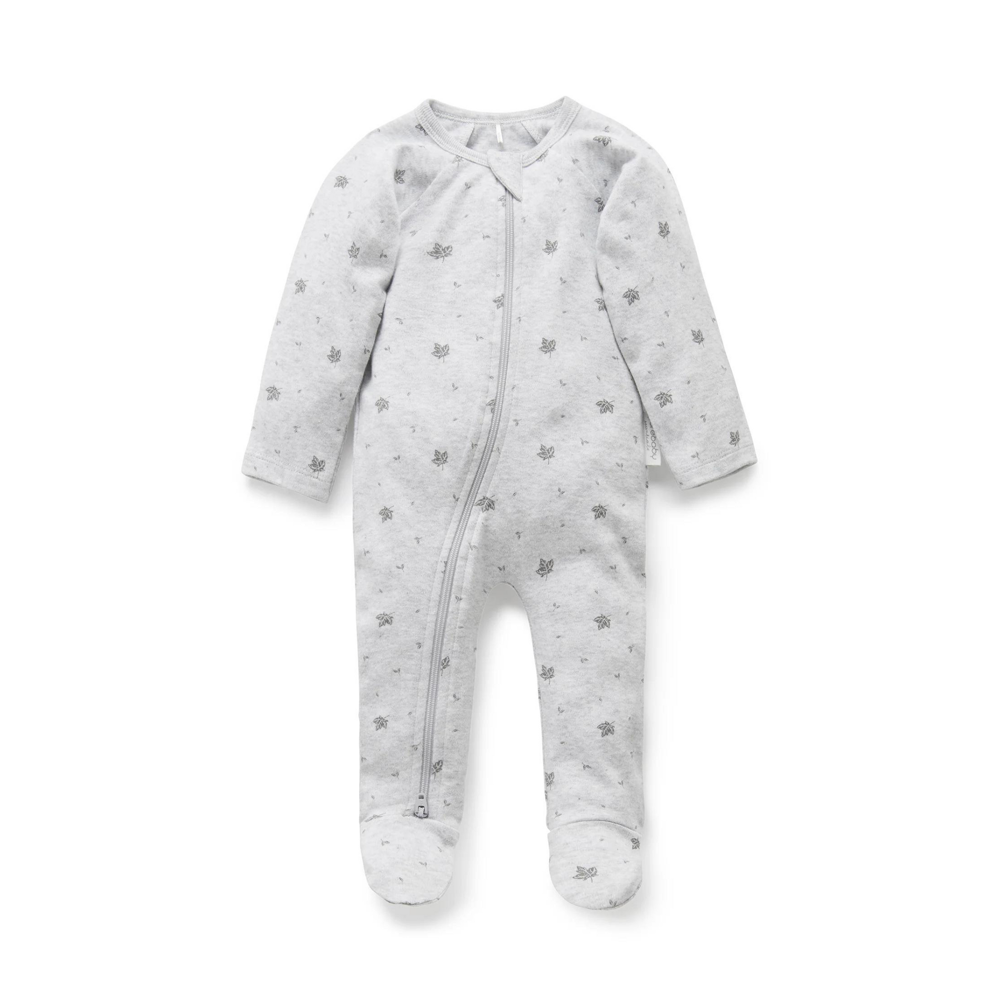 Purebaby Pale Grey Leaf Zip Growsuit