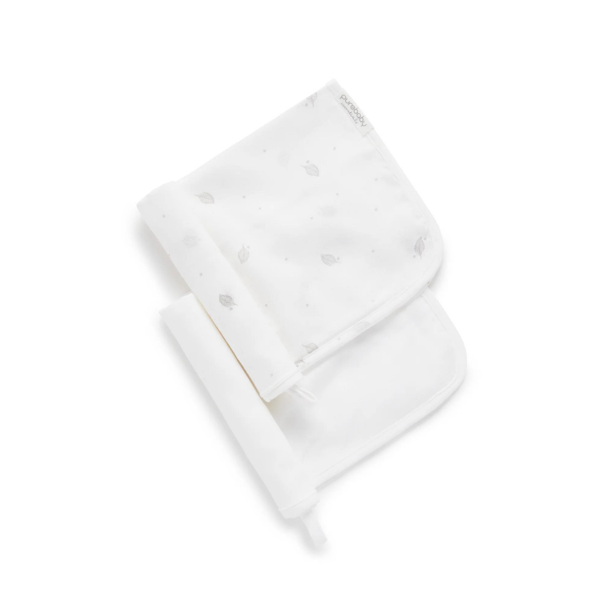 Purebaby Two Pack Muslin Facewasher - Pale Grey Leaf