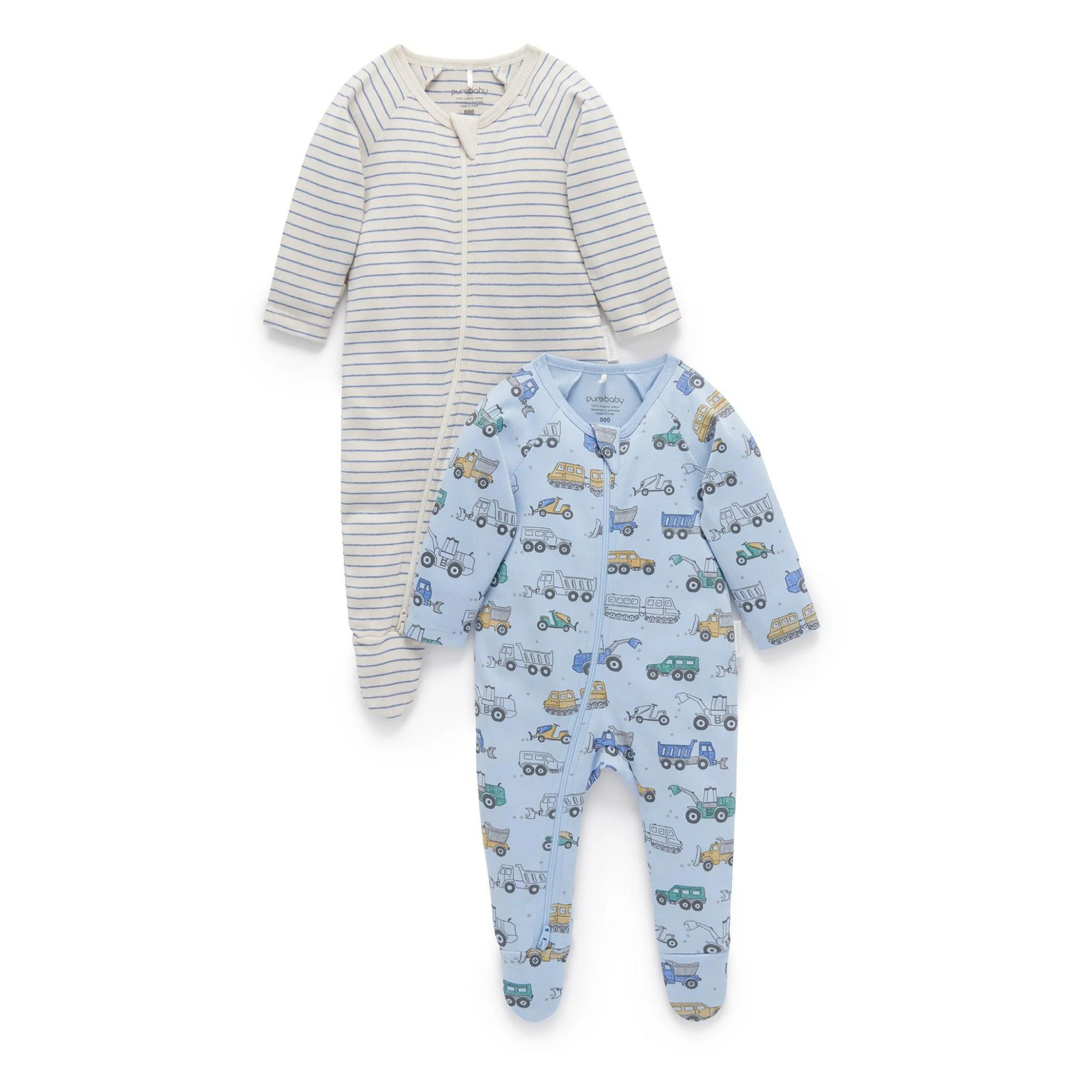 Purebaby Snow Vehicle 2 Pack Zip Growsuit