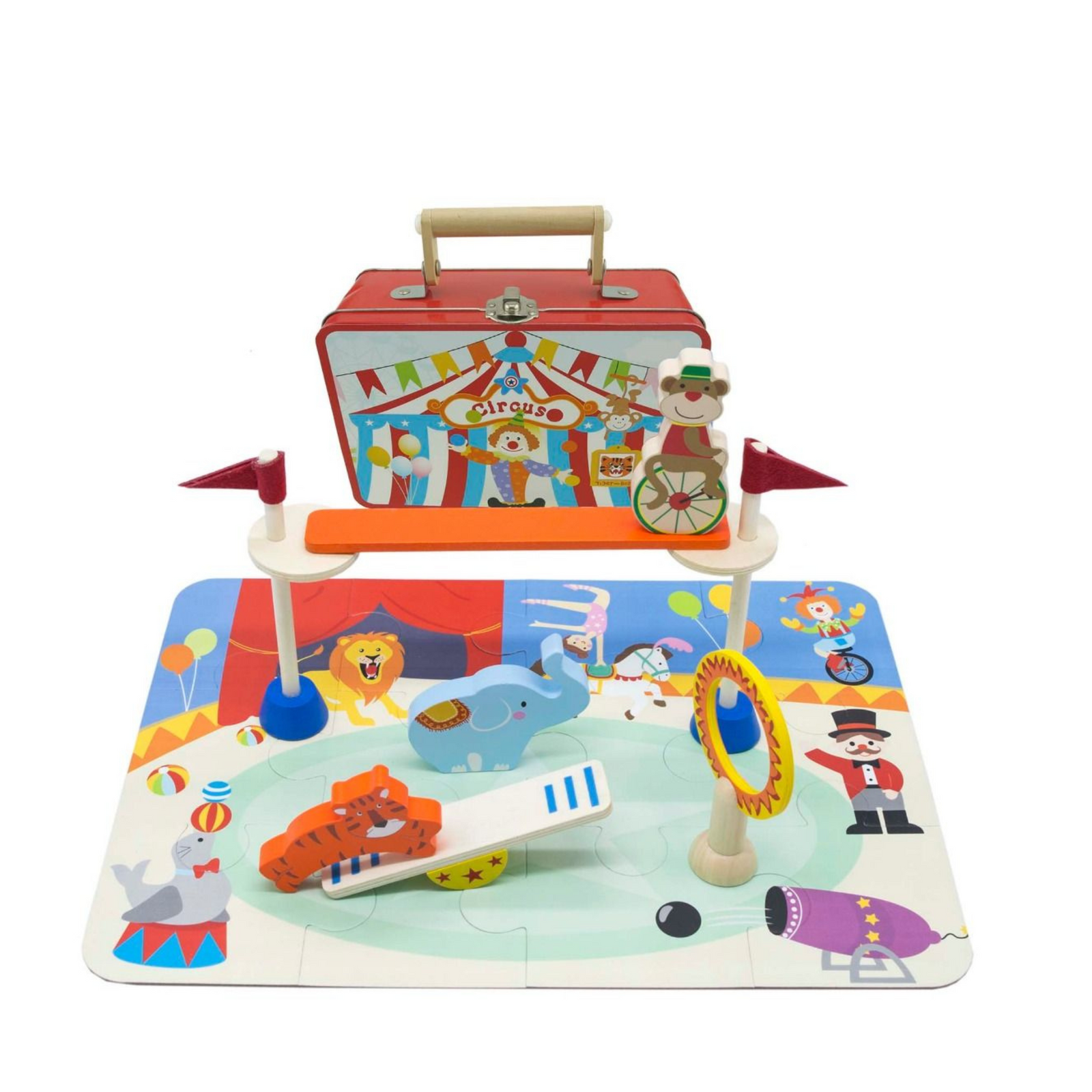 Wooden Circus Playset in a Tin with Circus