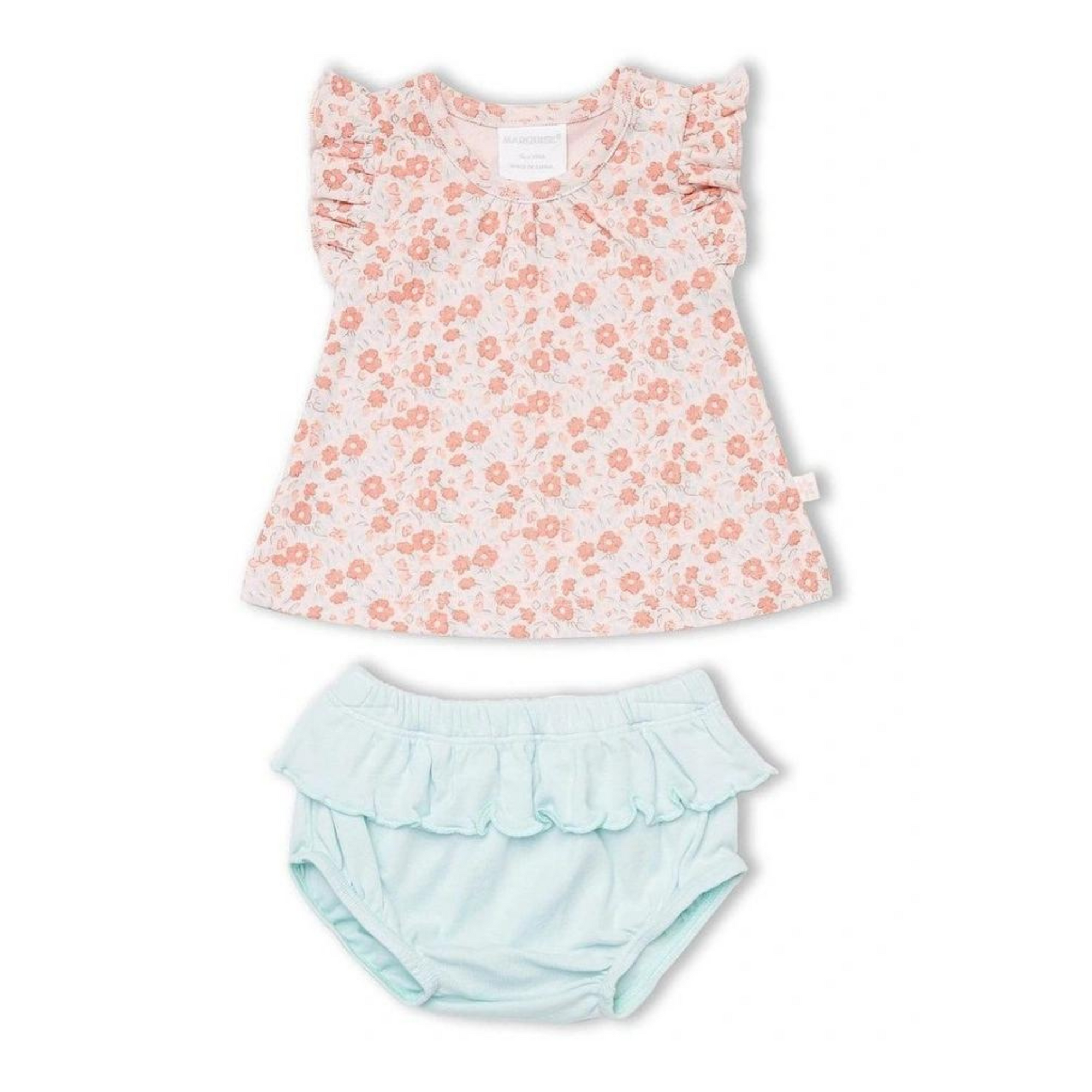 Marquise Floral Frill Top and Blue Nappy Pant Set