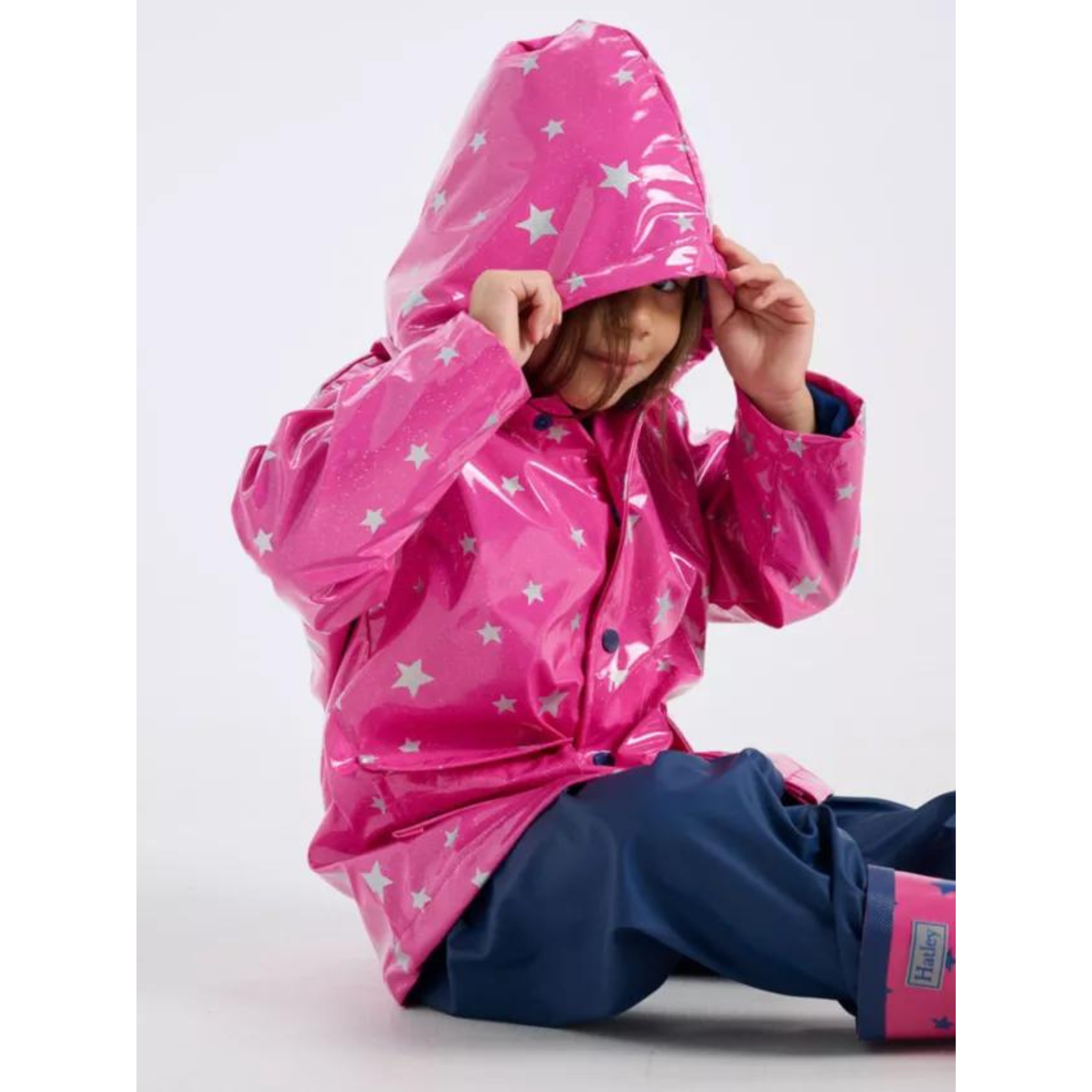 Pink Raincoat Hatley Girls Raincoat Hatley Pink Navy Button-Up
