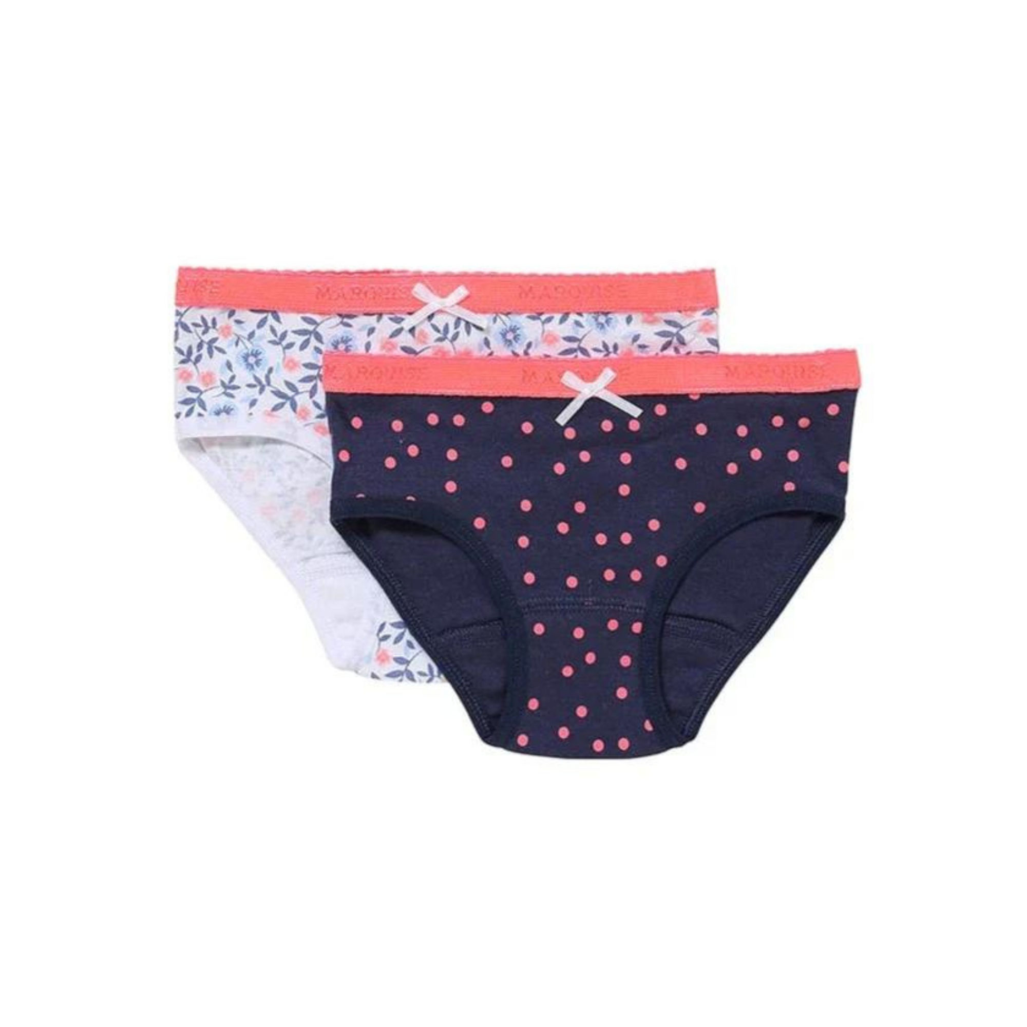 Marquise 2 Pack Girls Underwear - Navy / Pink Spot Floral