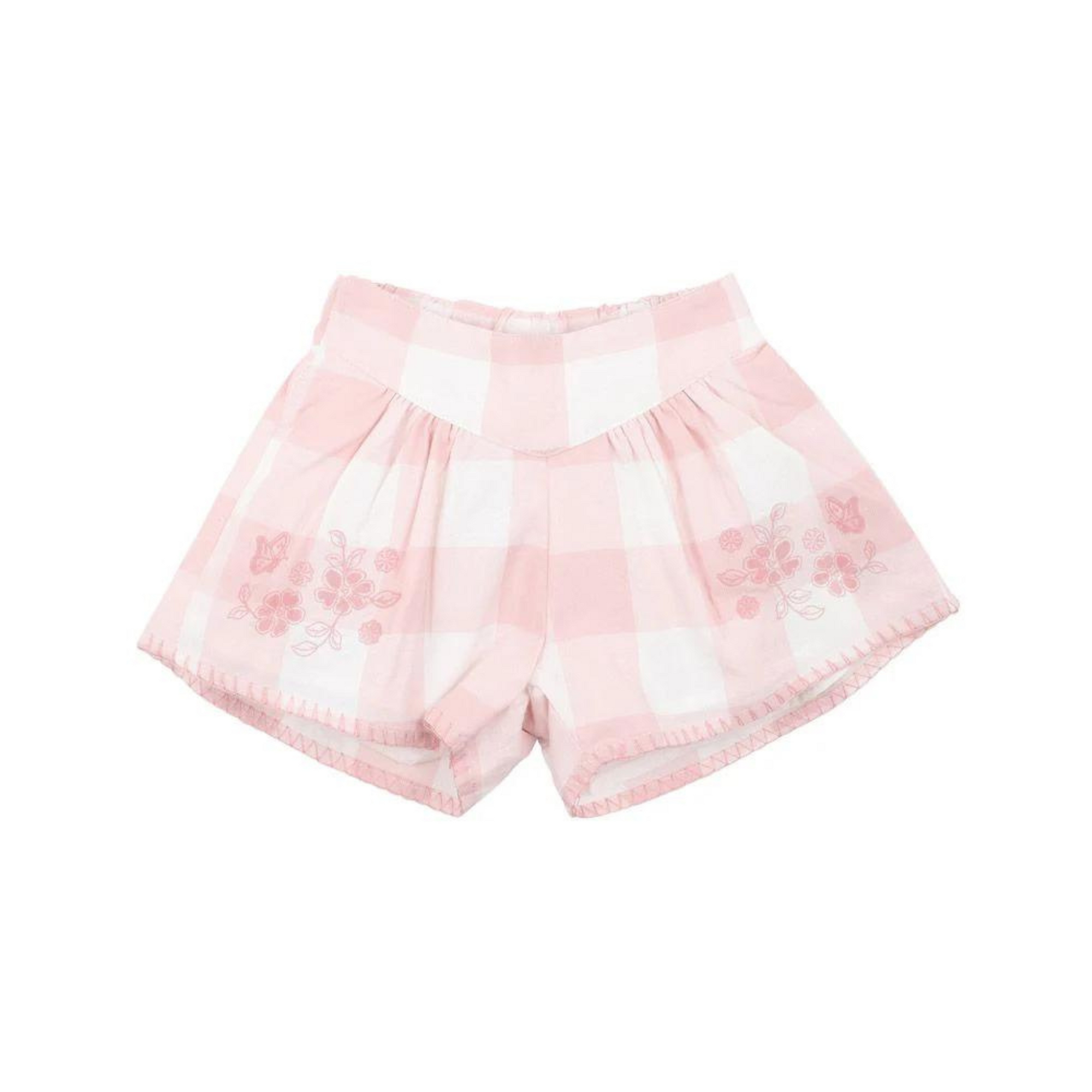 Lara Embroidered Shorts - Pink Checked