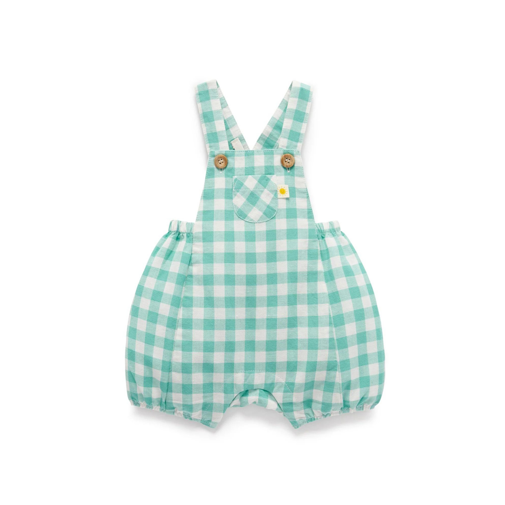 Purebaby Lagoon Gingham Linen Blend Overalls