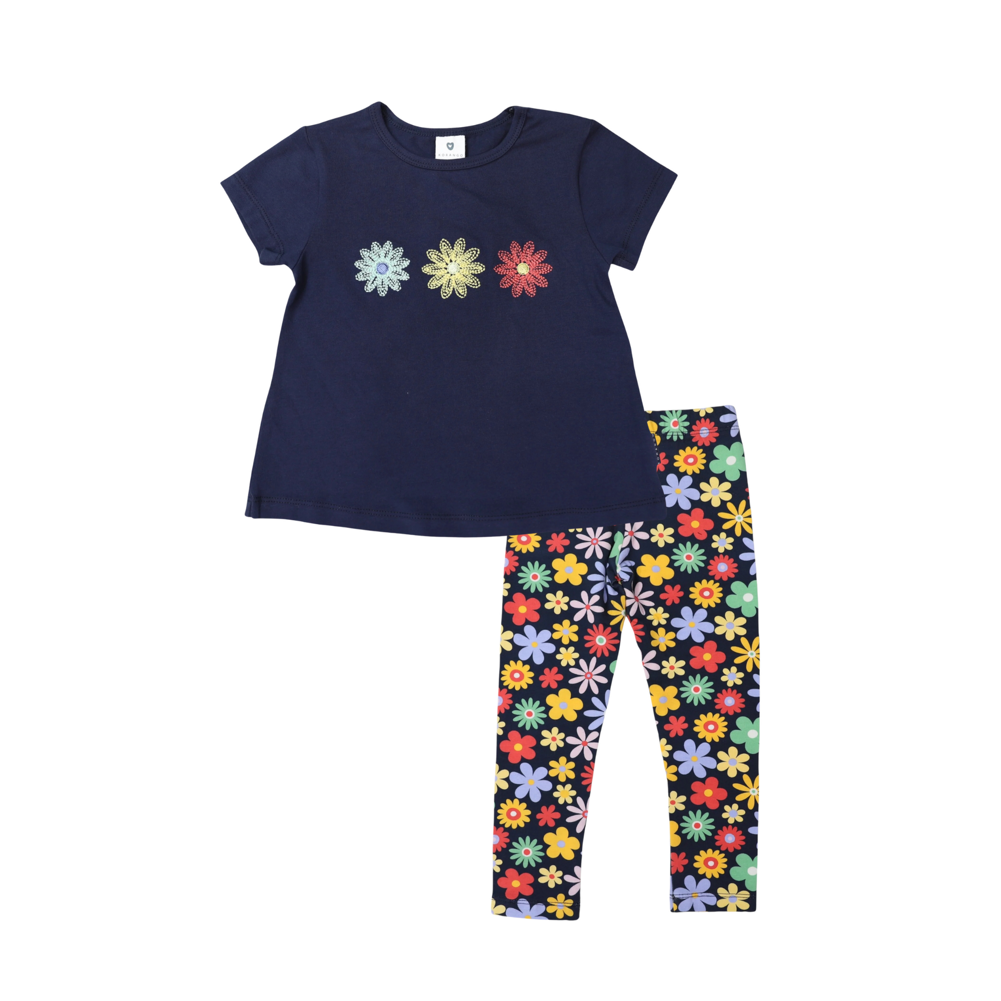 Korango Flower Print Cotton Legging - Navy