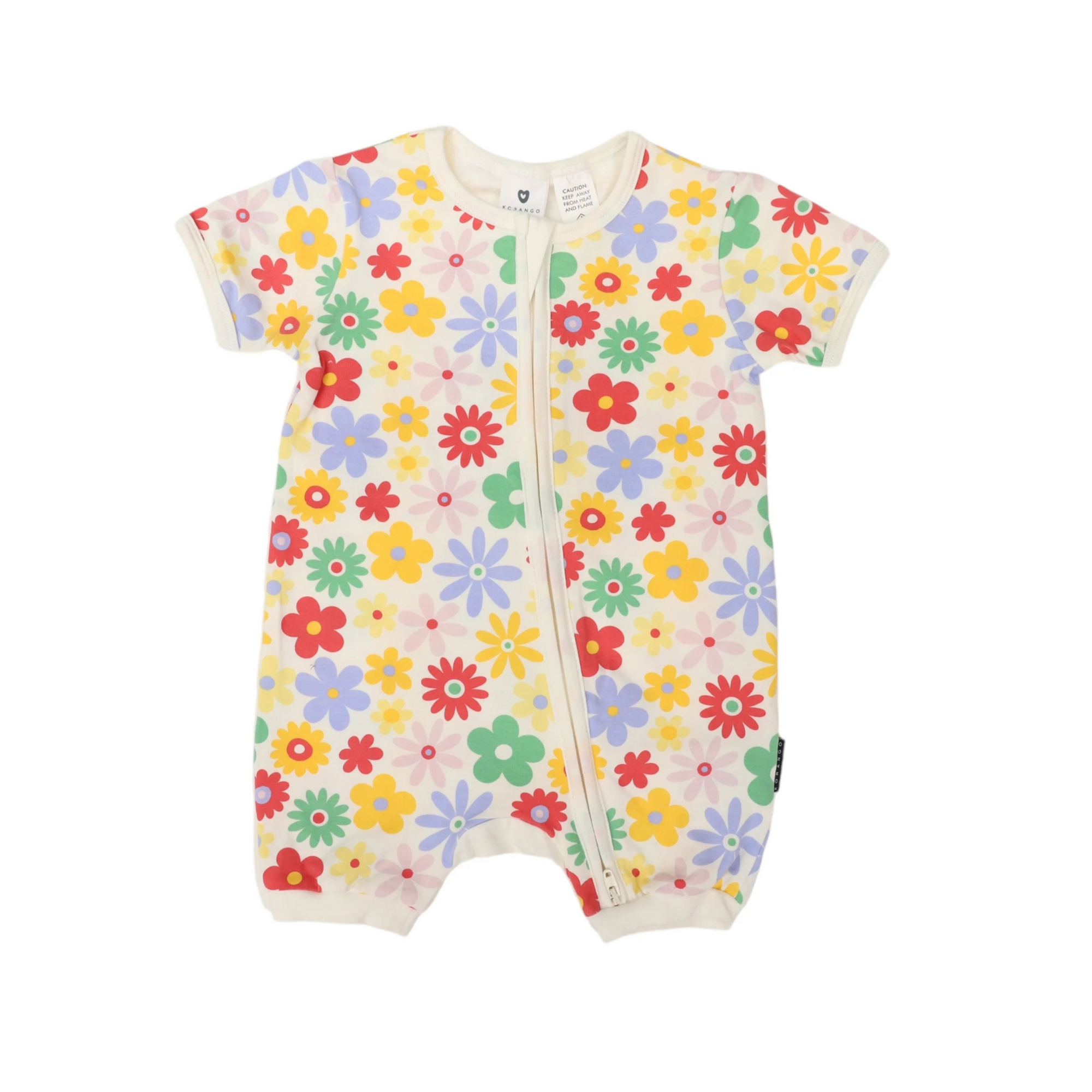 Korango Flower Print Short Sleeve Zip Romper - Cloud