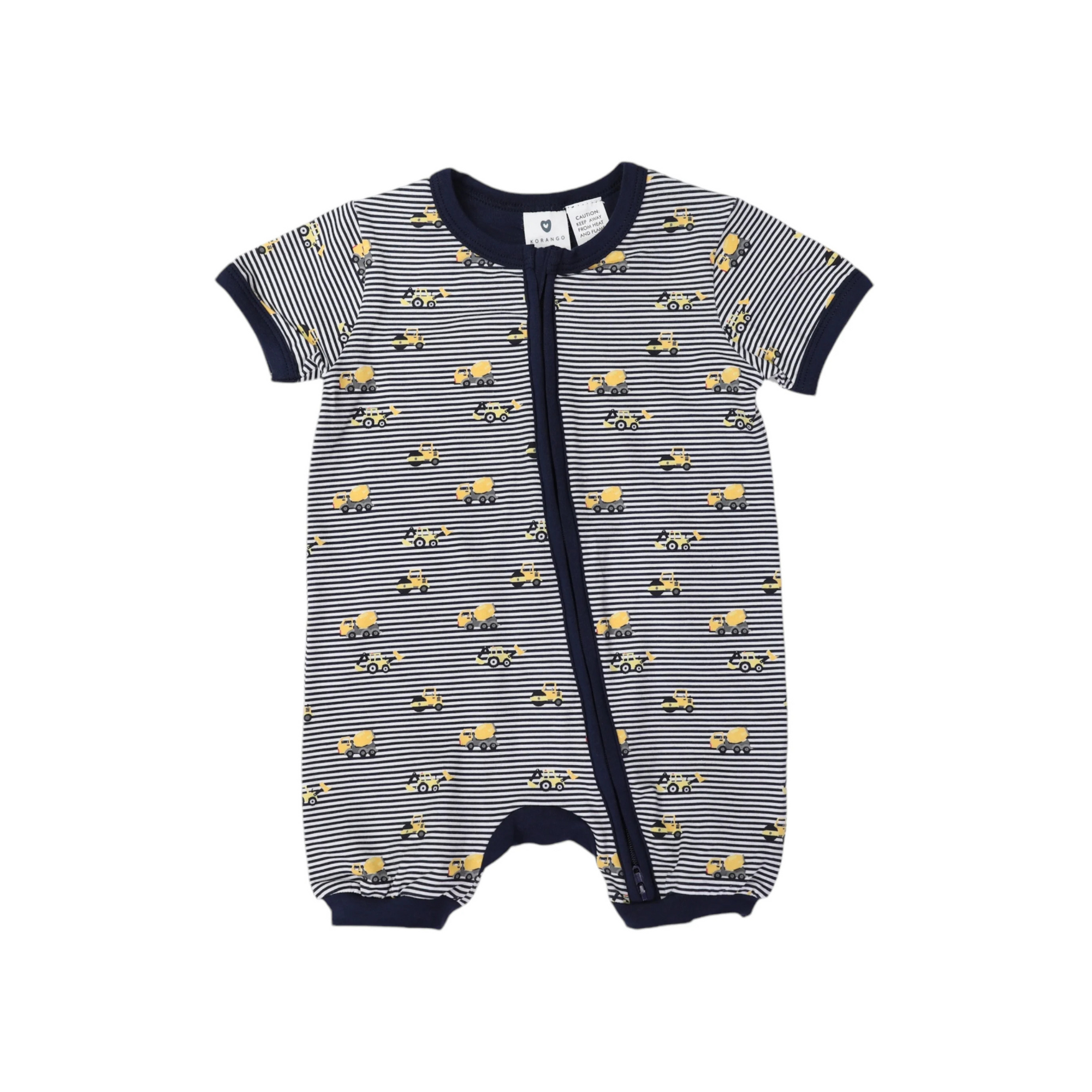 Korango Trucks and Diggers Short Sleeve Zip Romper -  Navy