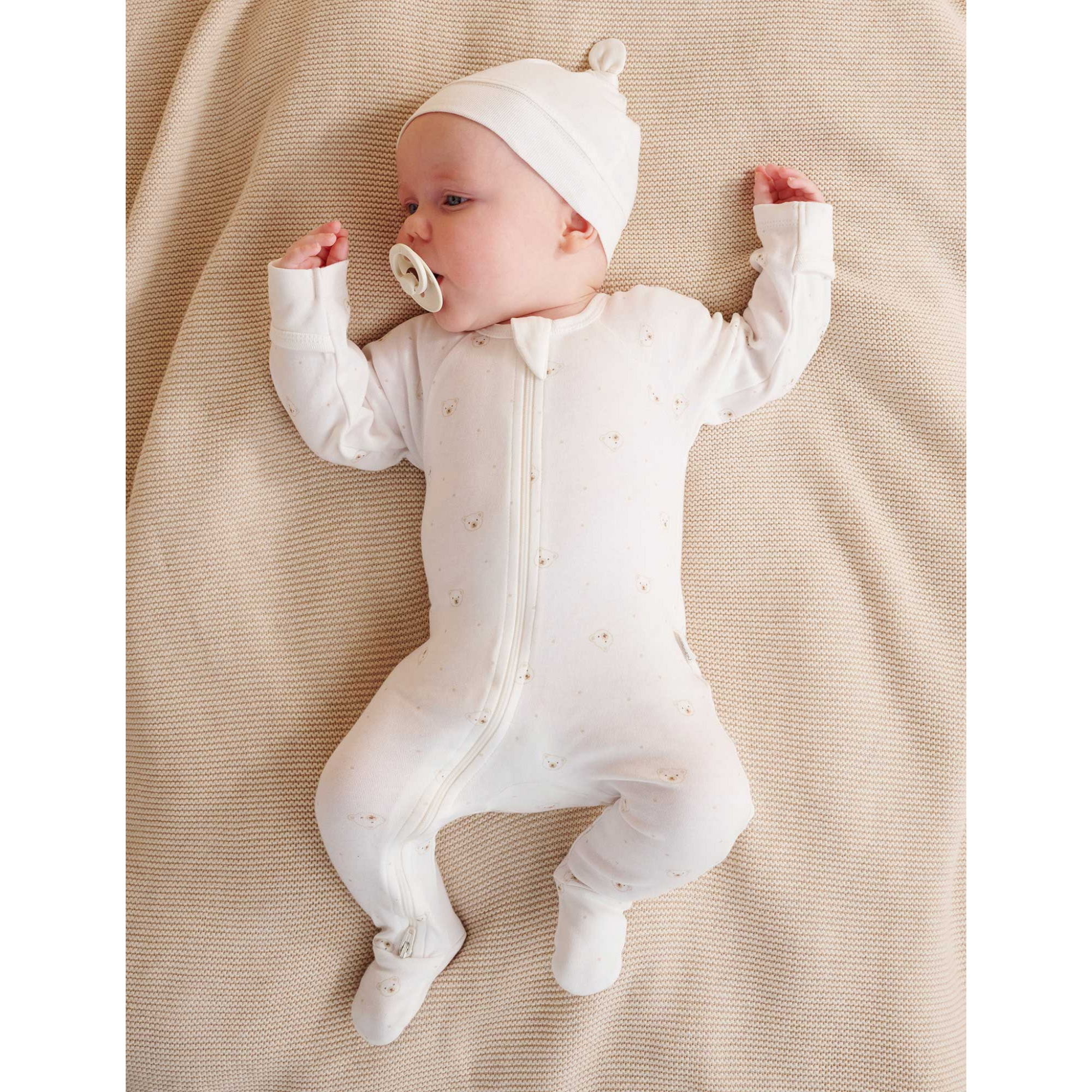 Purebaby Zip Growsuit - Vanilla Bear