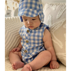 Purebaby Ocean Gingham Linen Blend Romper