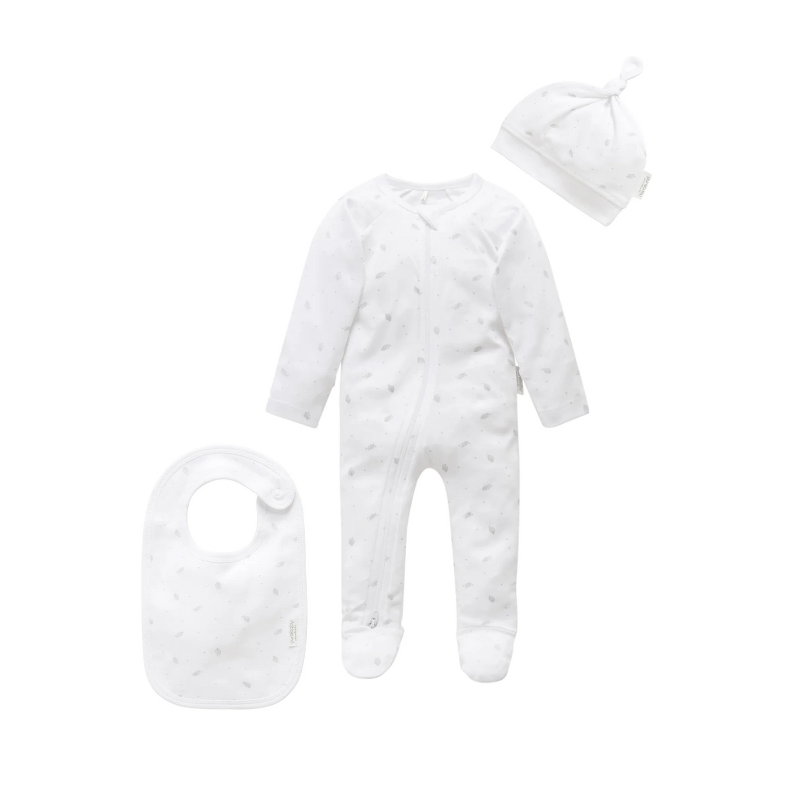 Purebaby Organic 3 Piece Set - Grey Leaves & Spots