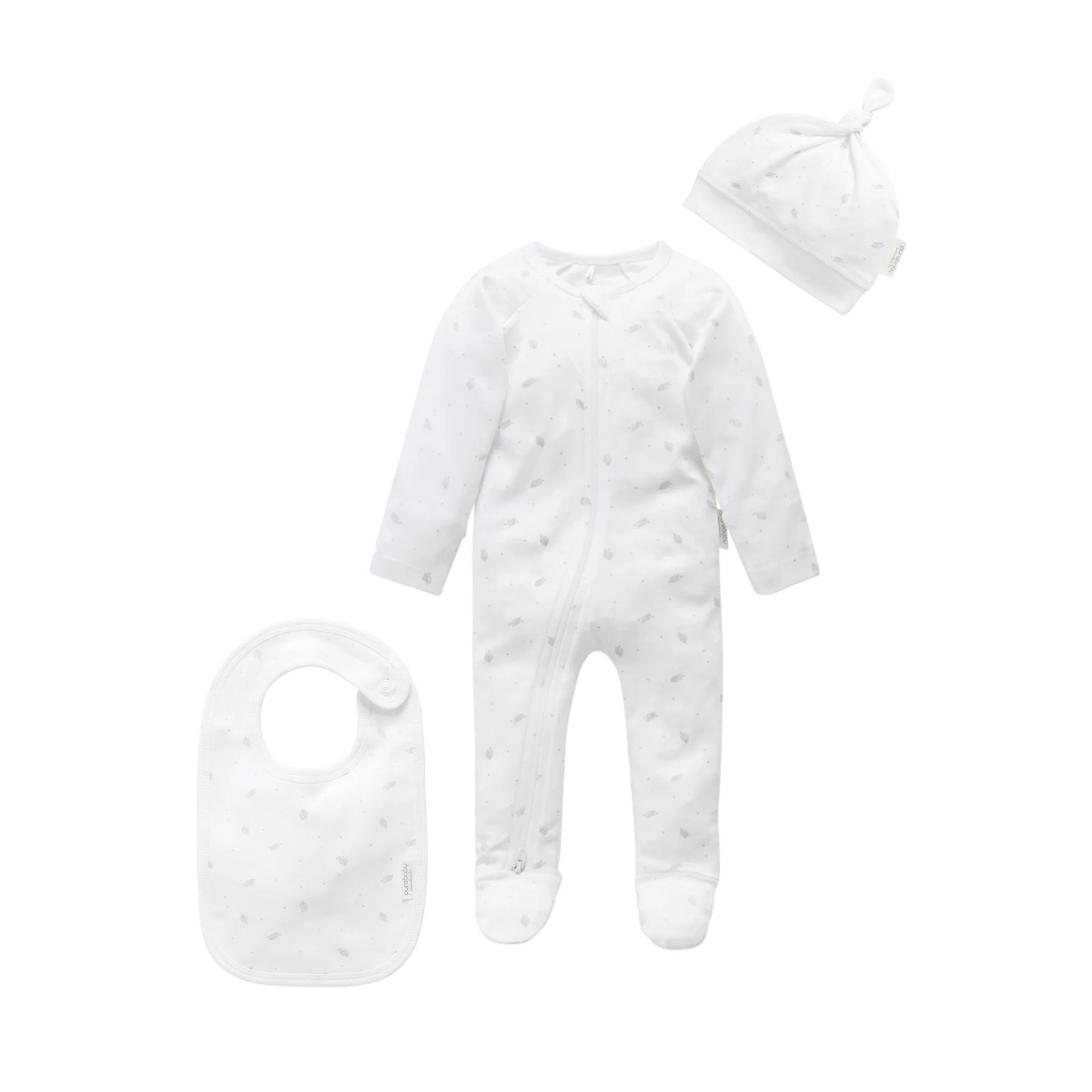 Purebaby Organic 3 Piece Set - Grey Leaves & Spots