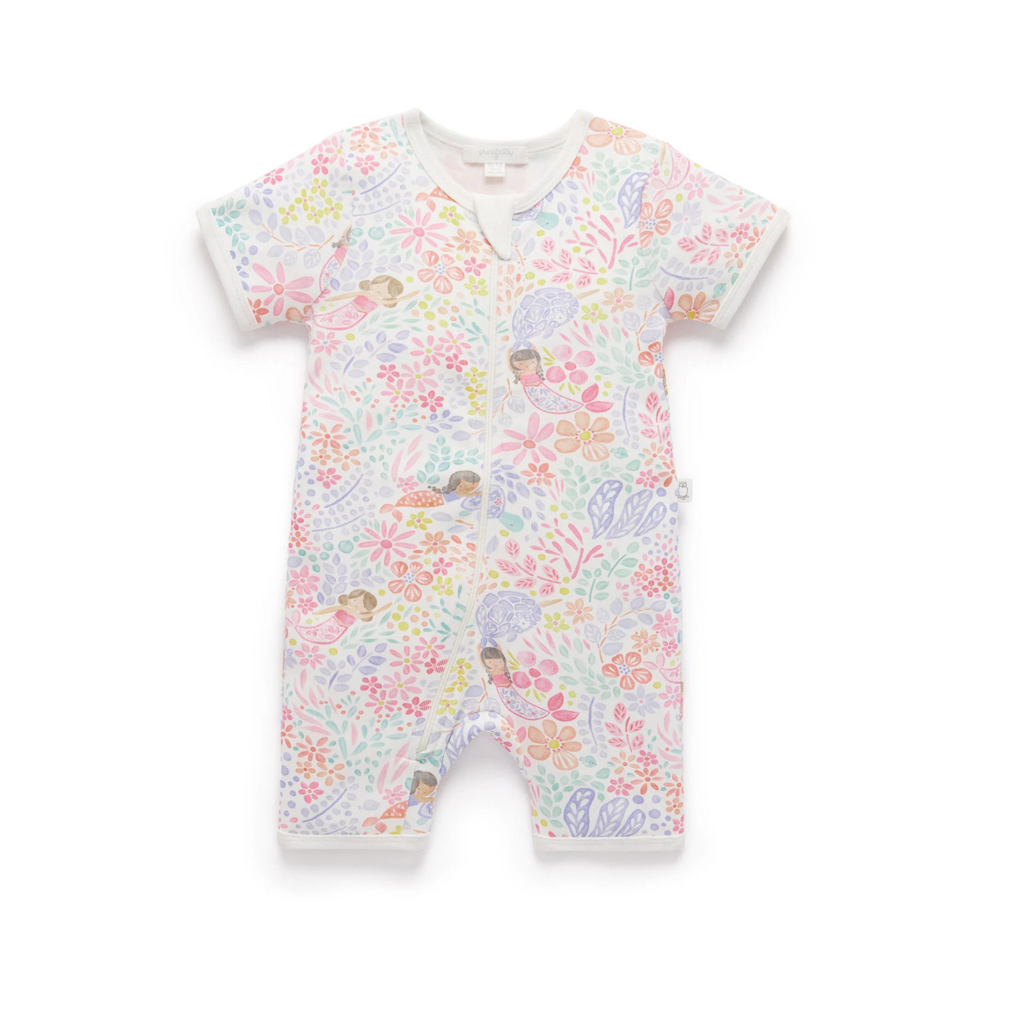 Purebaby Sea Garden Short Sleeve Zip Growsuit