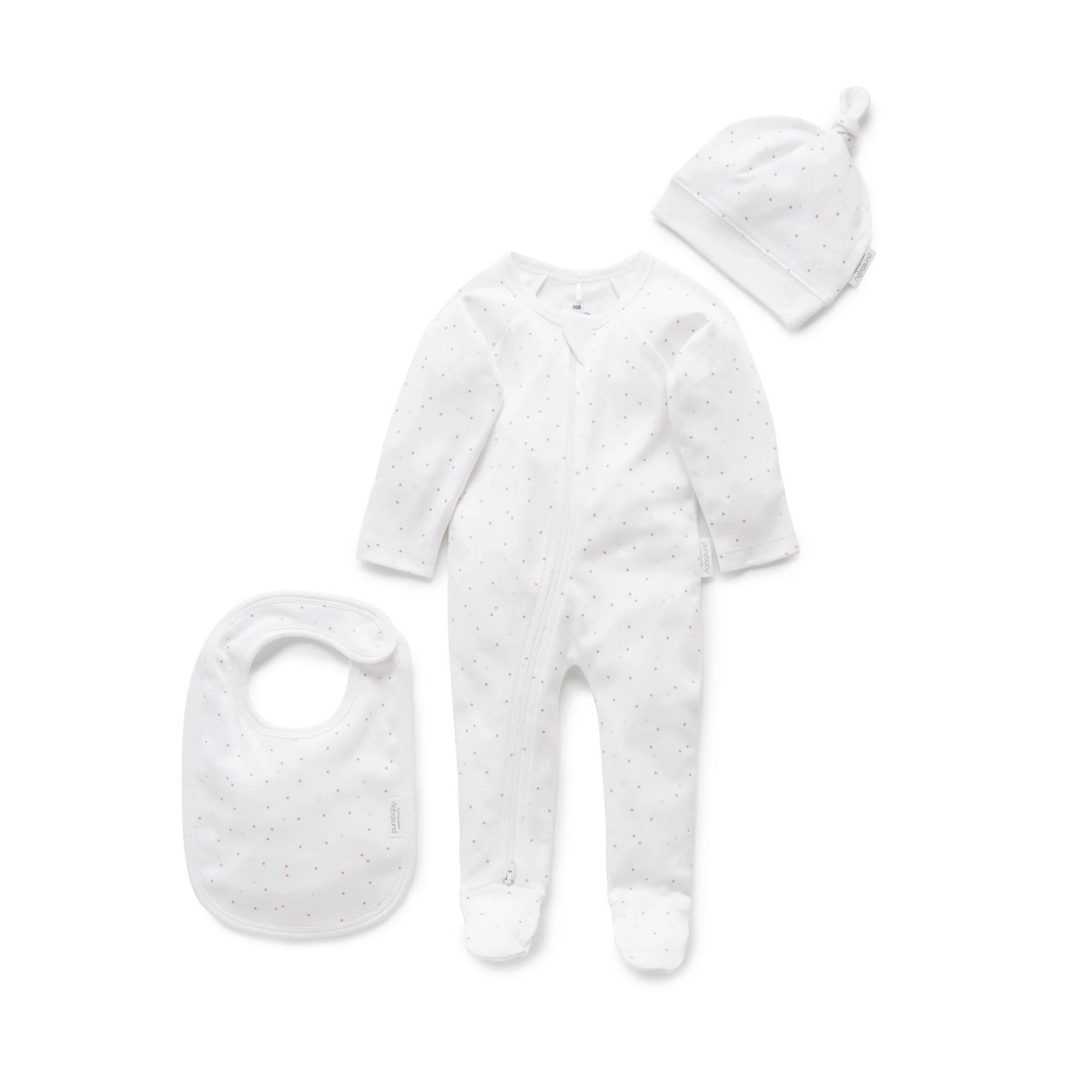 Purebaby Pale Pink Spot 3  Piece Set