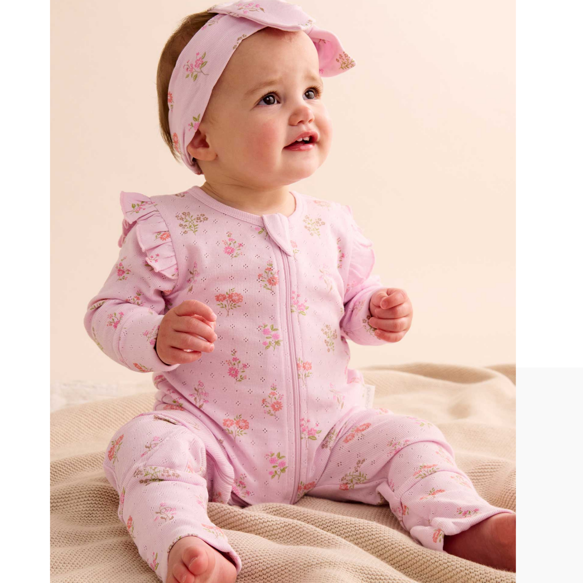 Purebaby Aster Print - Printed Zip Growsuit