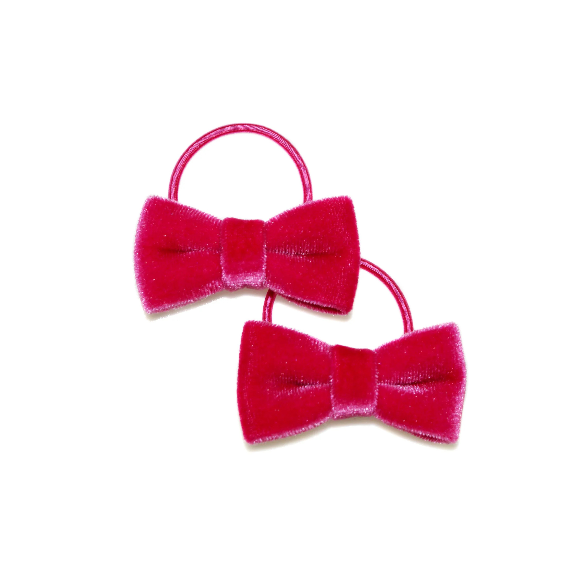 Velvet Bow Ponytails - Fuchsia