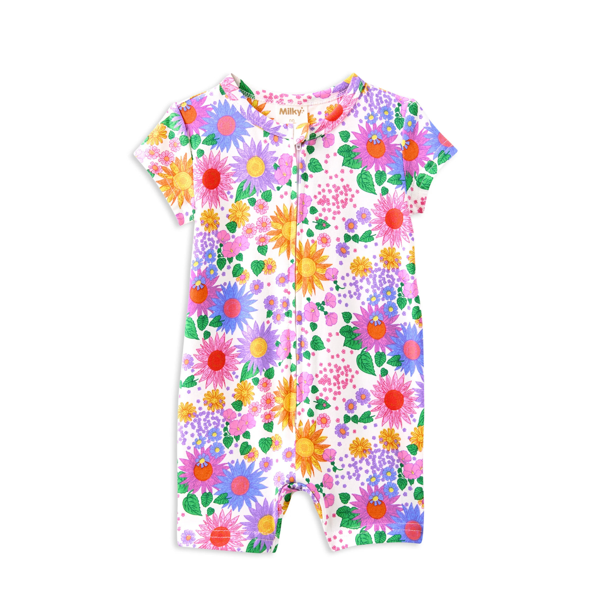 Milky Sunshine Floral Zip Romper
