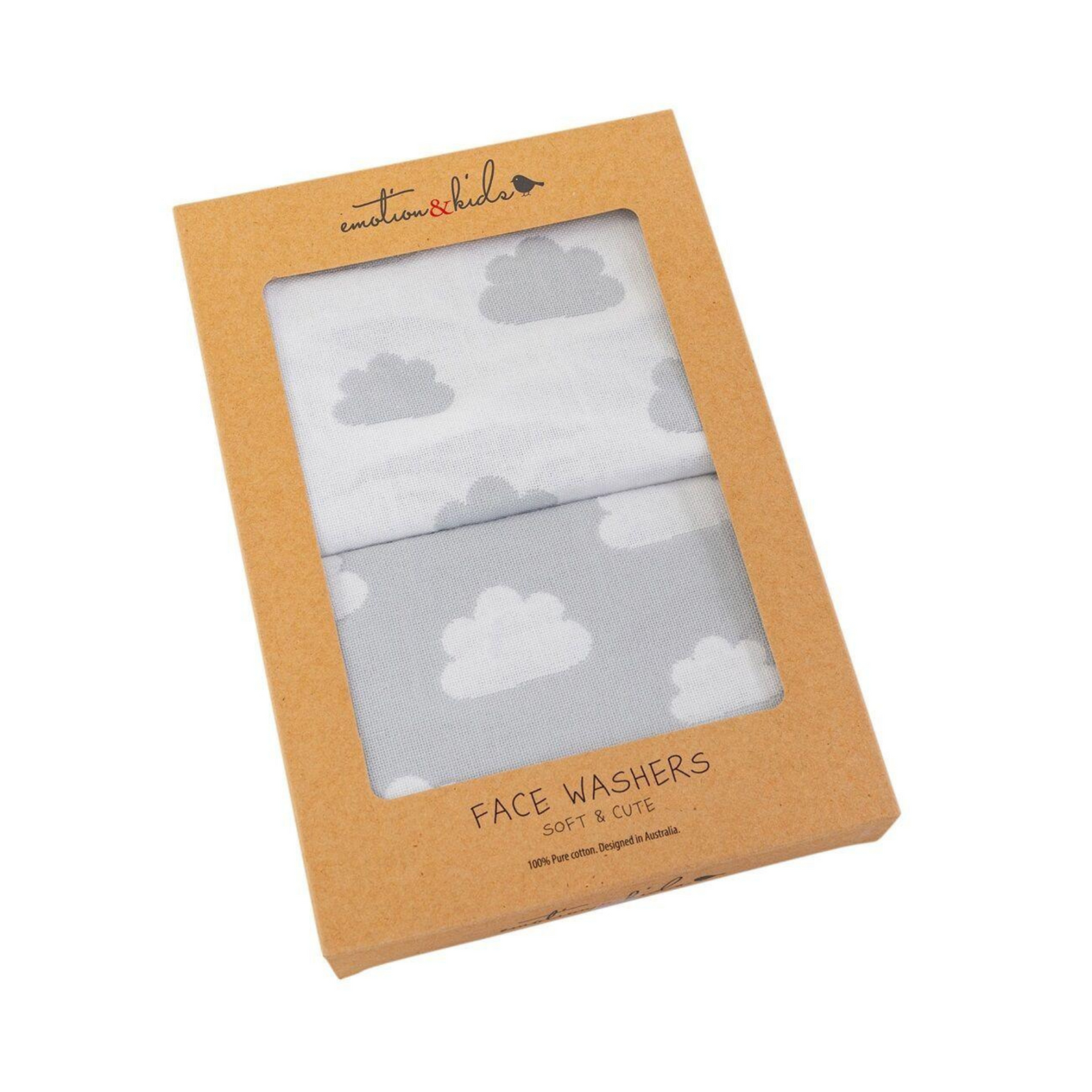 Grey Cloud Muslin Face Washers 2 Pack - Grey/White