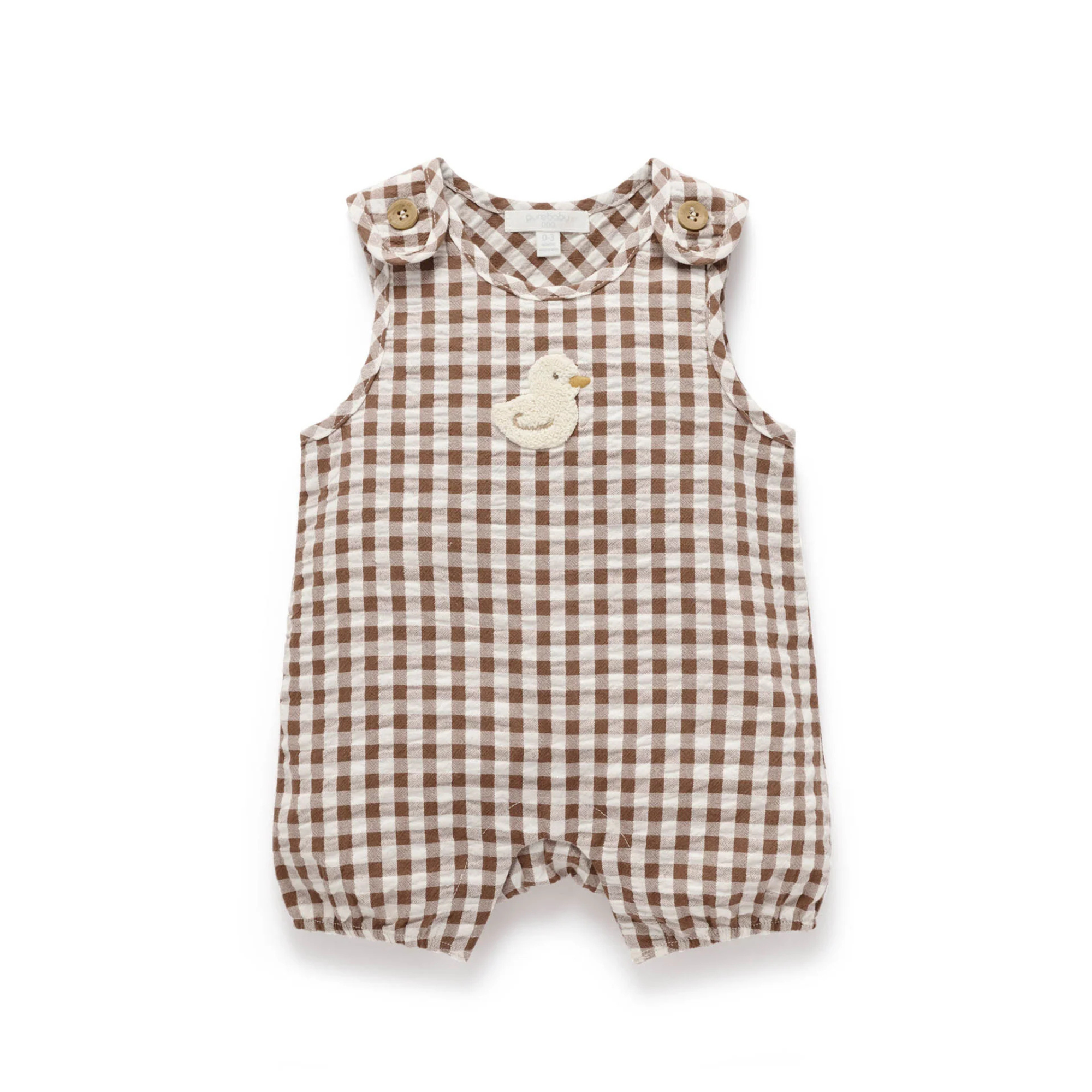 Ducky Gingham Romper - Milk Chocolate