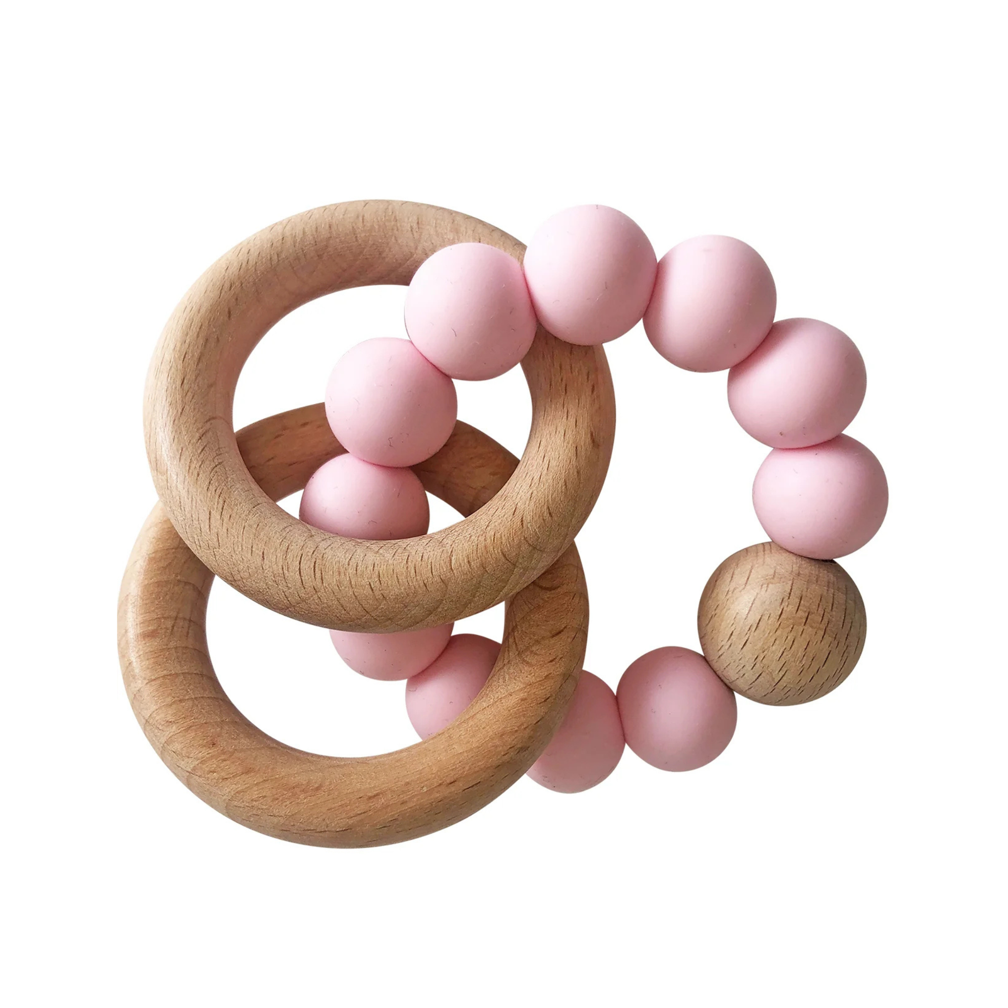 Alimrose Beechwood &amp; Silicone Teether Ring set - Rosewater