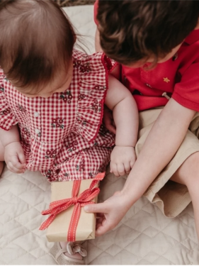 Festive Gingham Ruffle Romper