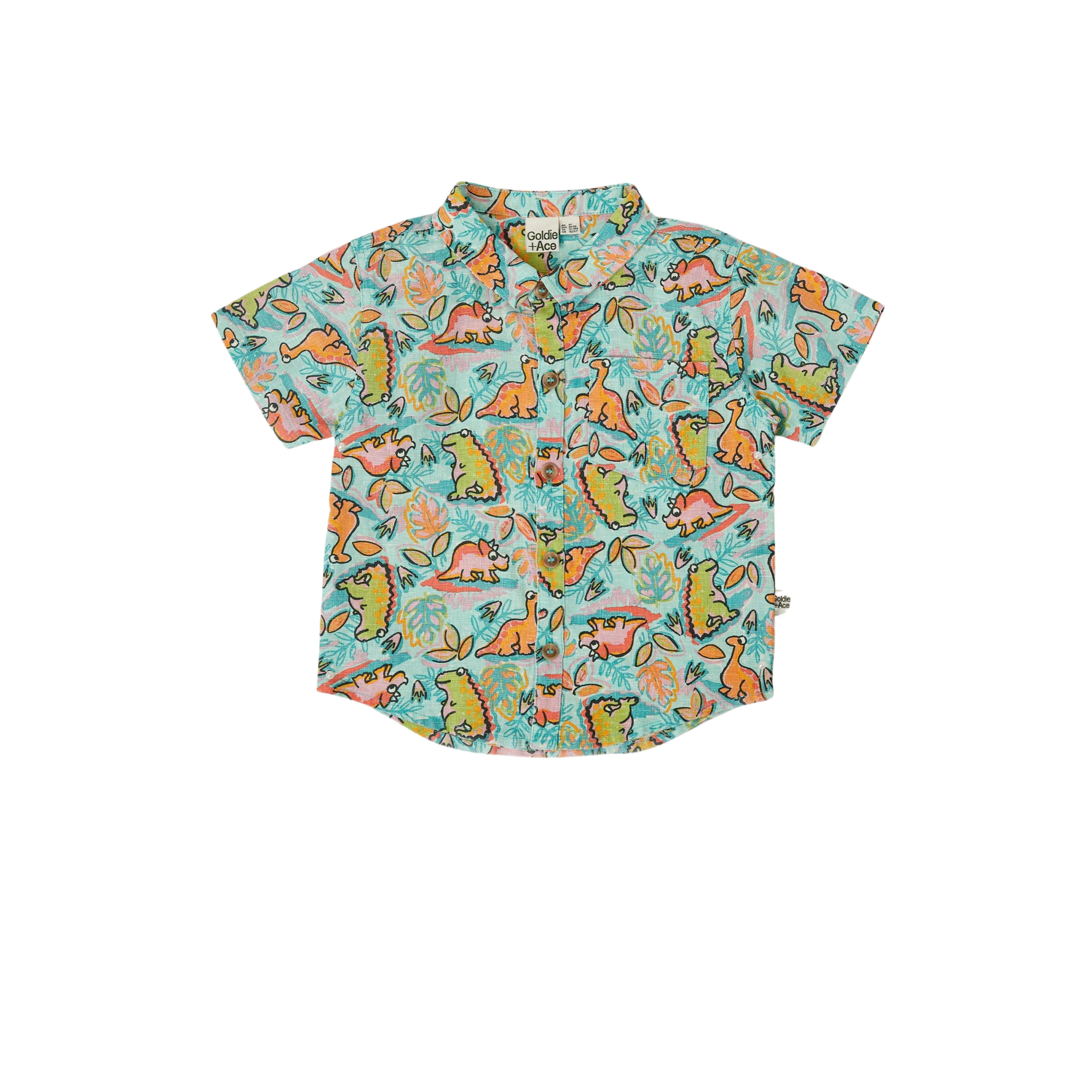 Goldie + Ace Holiday Linen Shirt Dino Jungle - Sea Foam