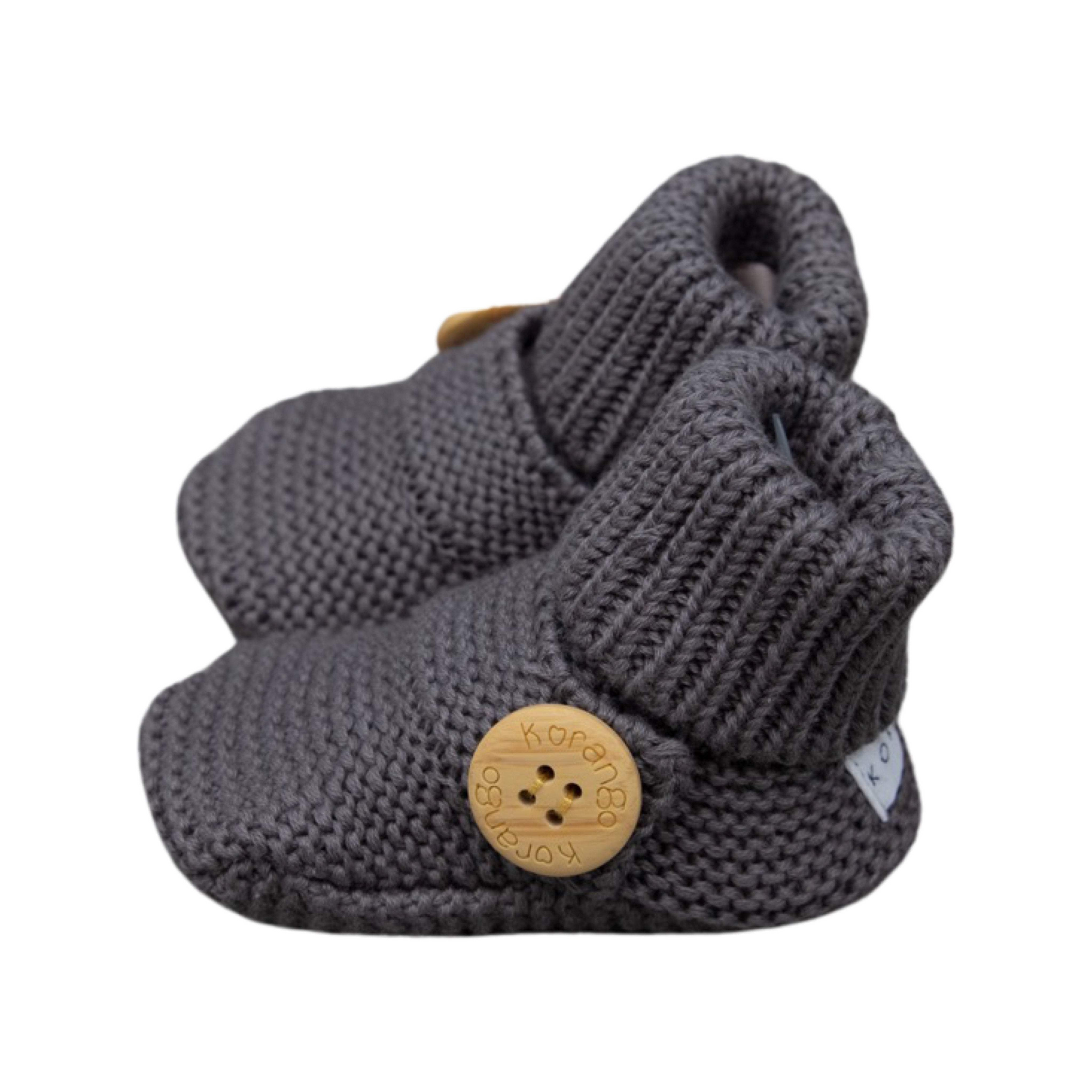 Korango Cotton Knit Button Bootie with Gift  Box - Charcoal