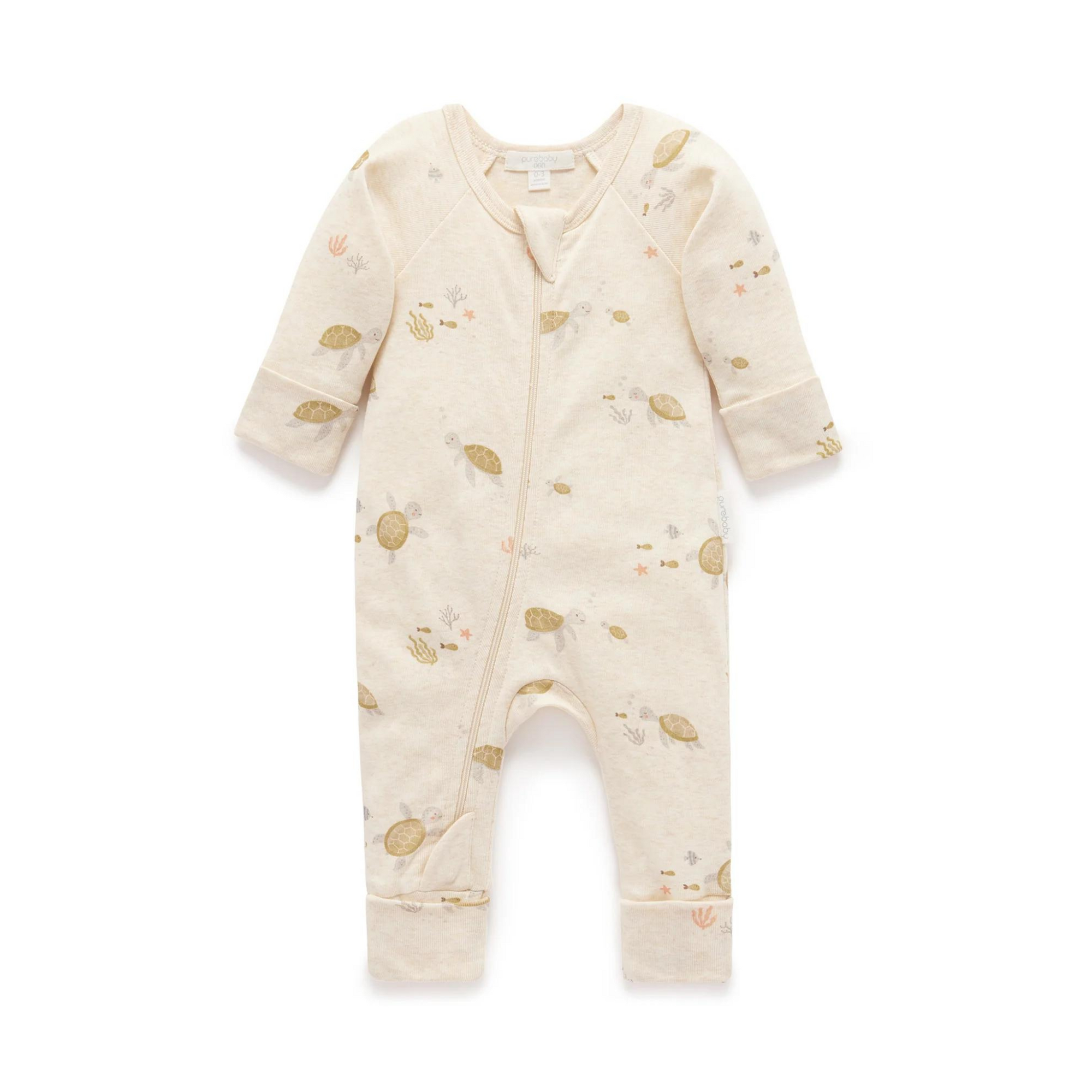 Purebaby Printed Zip Growsuit - Little Turtles Print