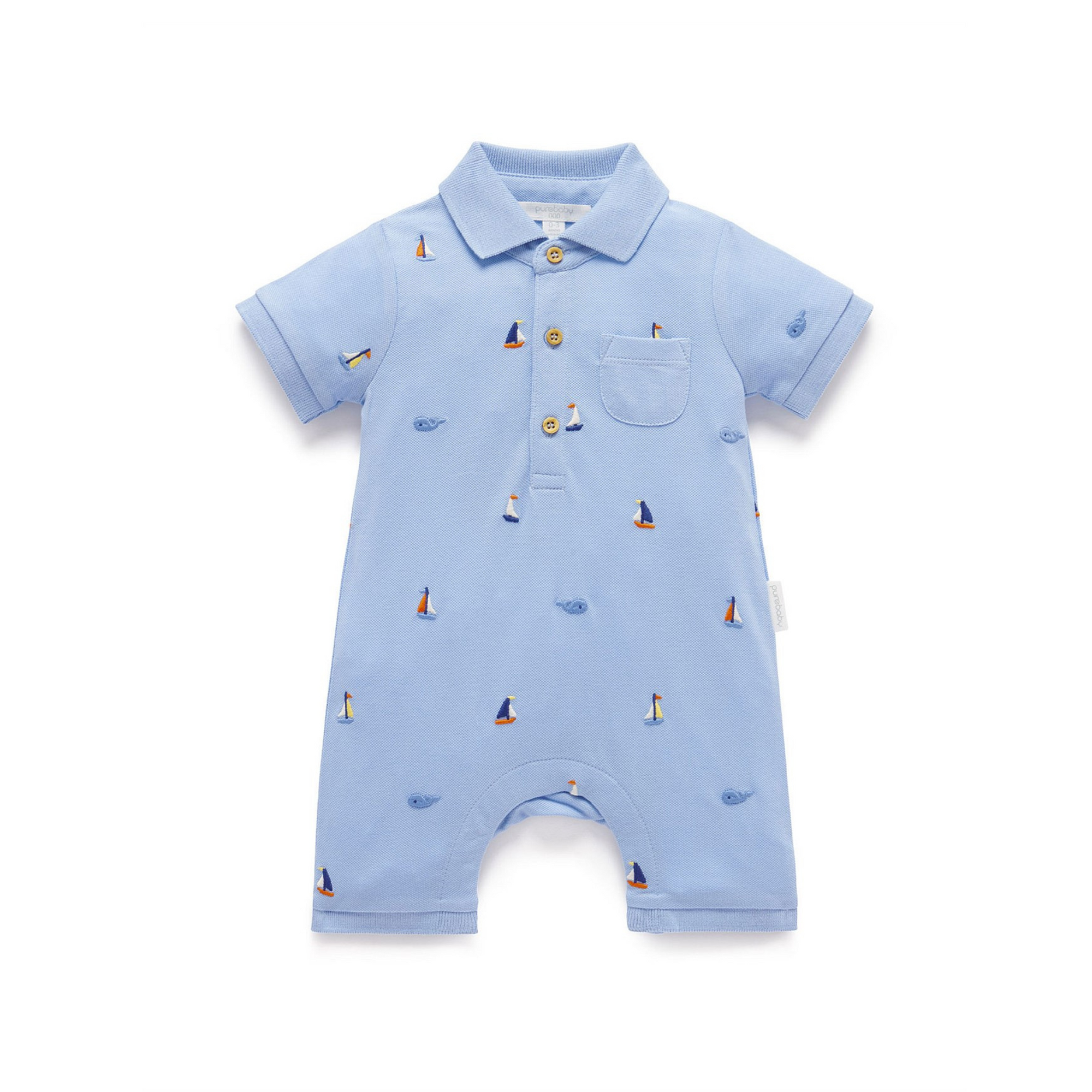 Purebaby Polo Growsuit - Yacht Broderie