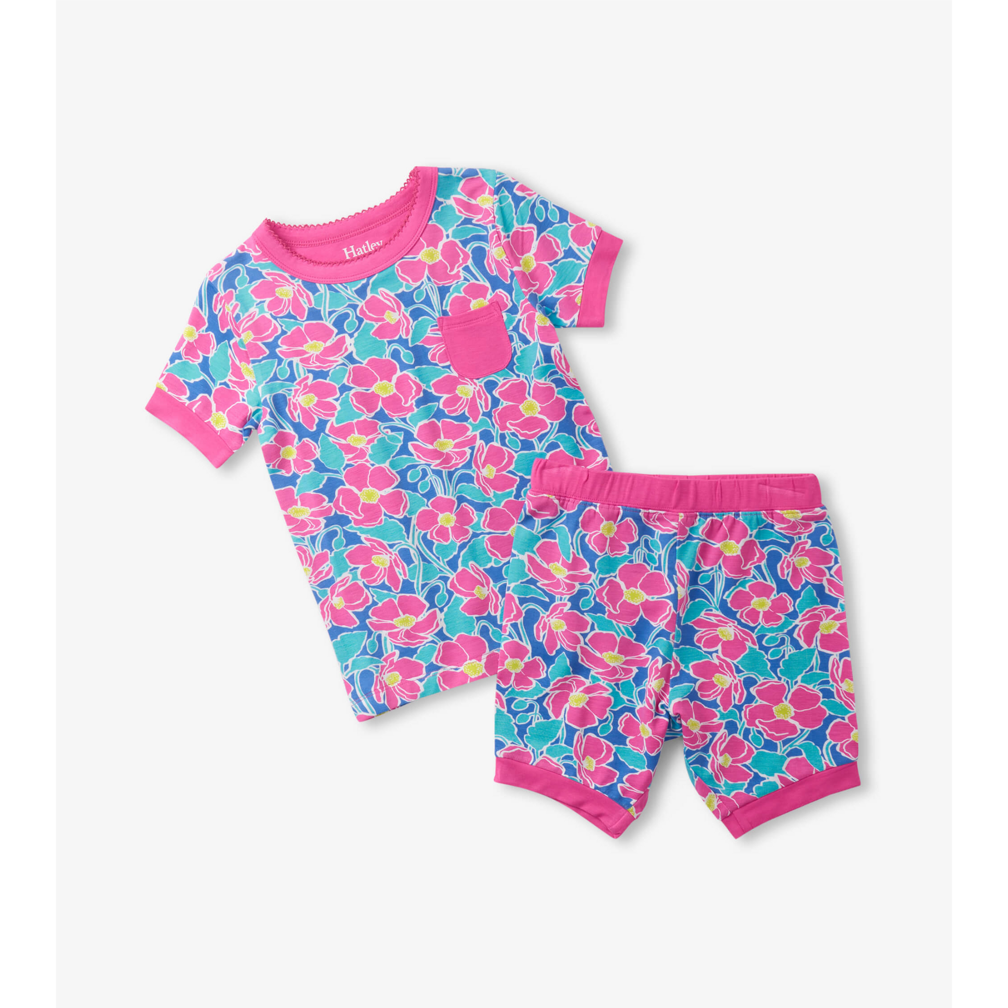 Hatley Big Poppies Bamboo Short Pajama Set -  Regatta