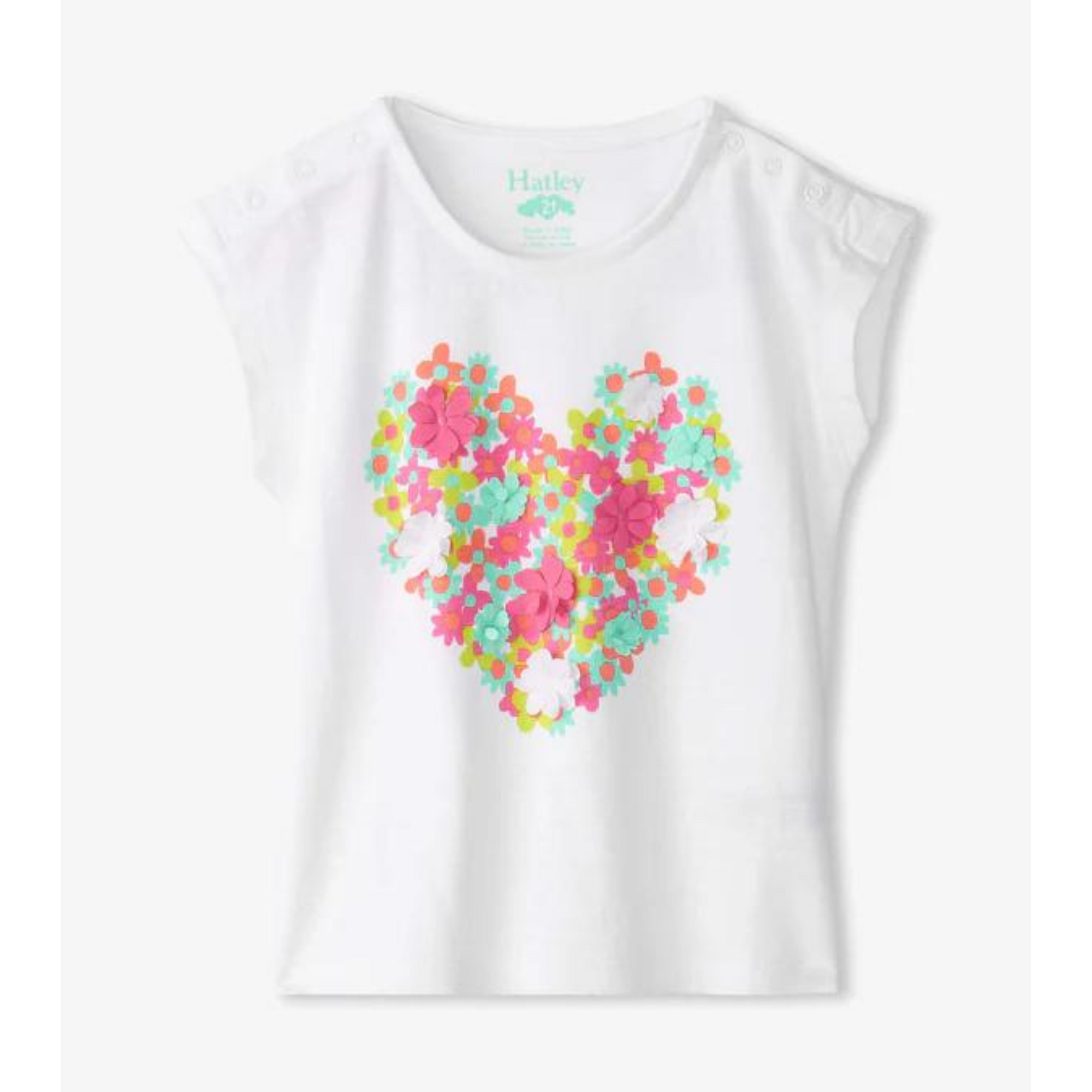 Hatley Chiffon Heart Snap Up Tee - White