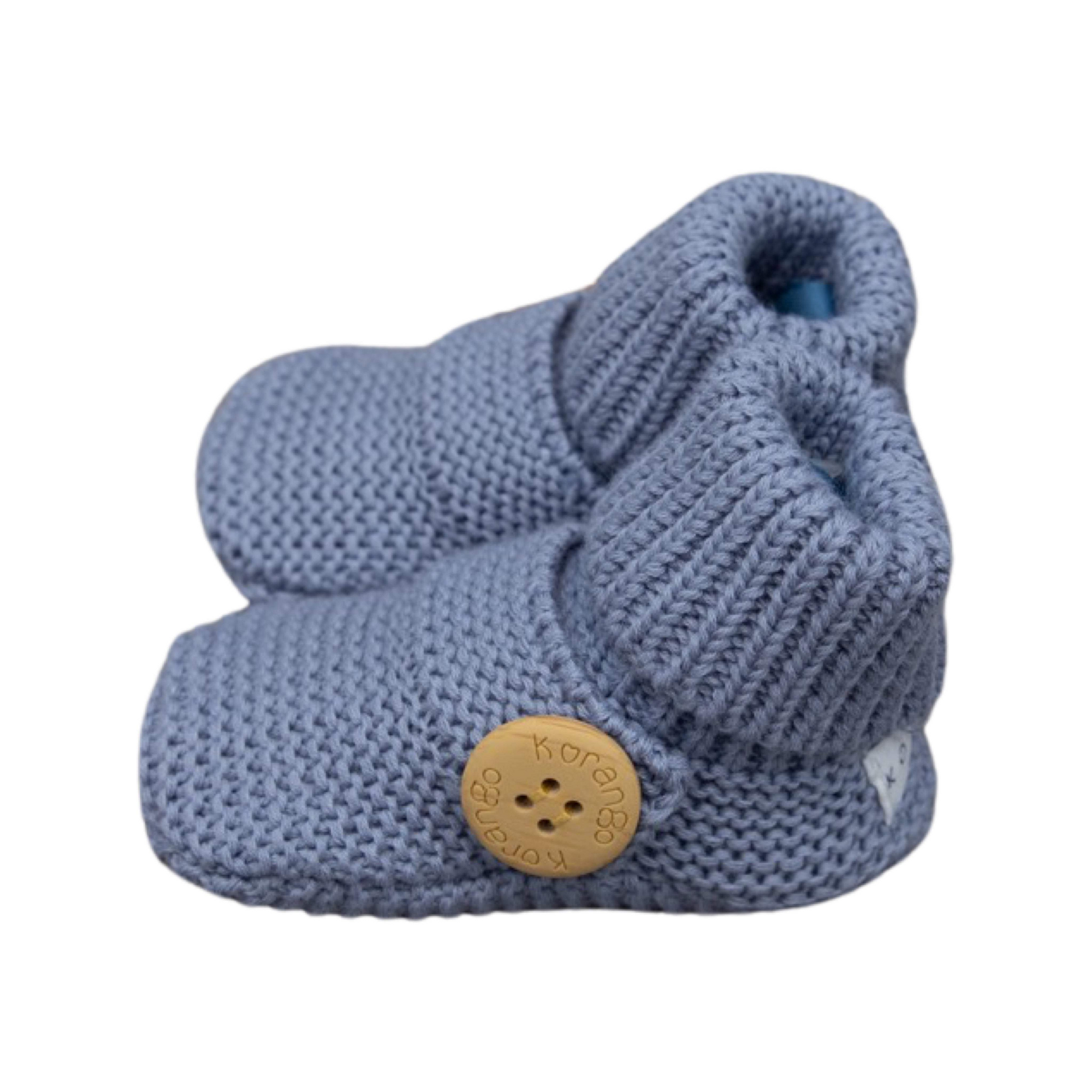 Korango Cotton Knit Button Bootie with Gift  Box - Dusty Blue