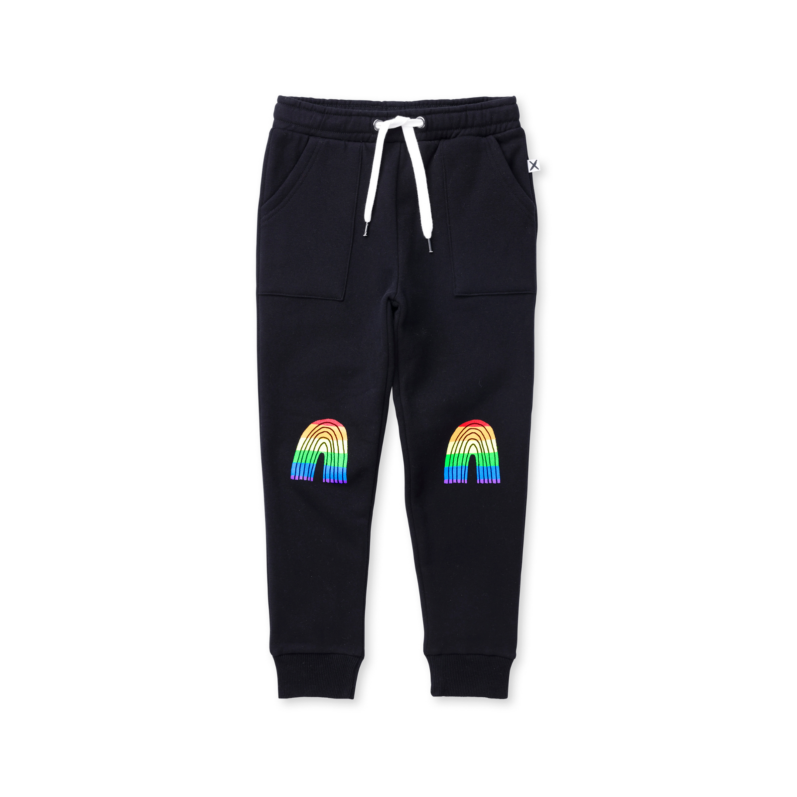 Minti Stripey Rainbow Furry Trackies - Black
