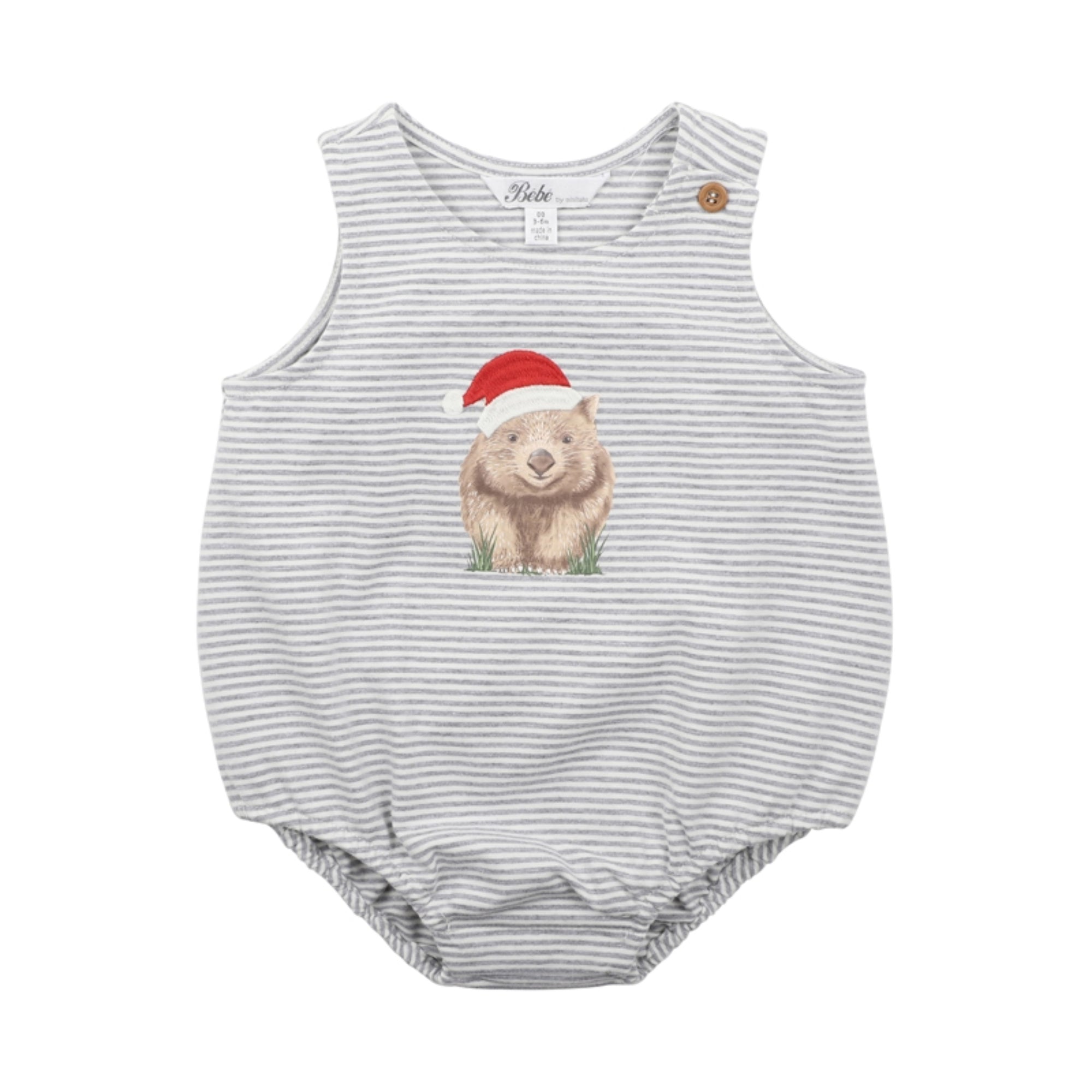 Bebe Christmas Wombat Bodysuit - Grey Stripe