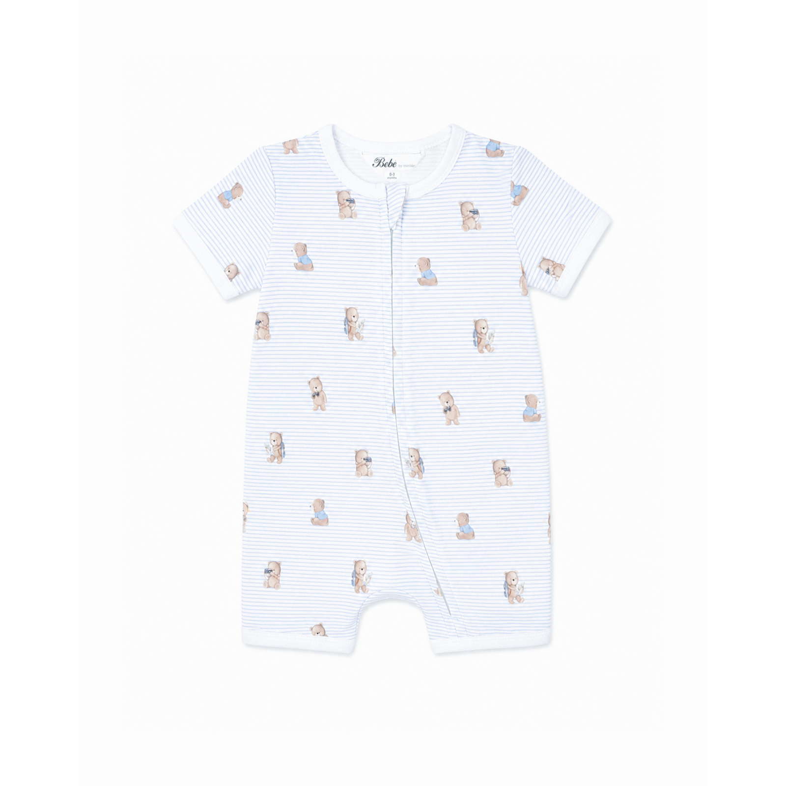 Bebe Brady Stripe Organic Ss ZIP Romper - Brady Stripe