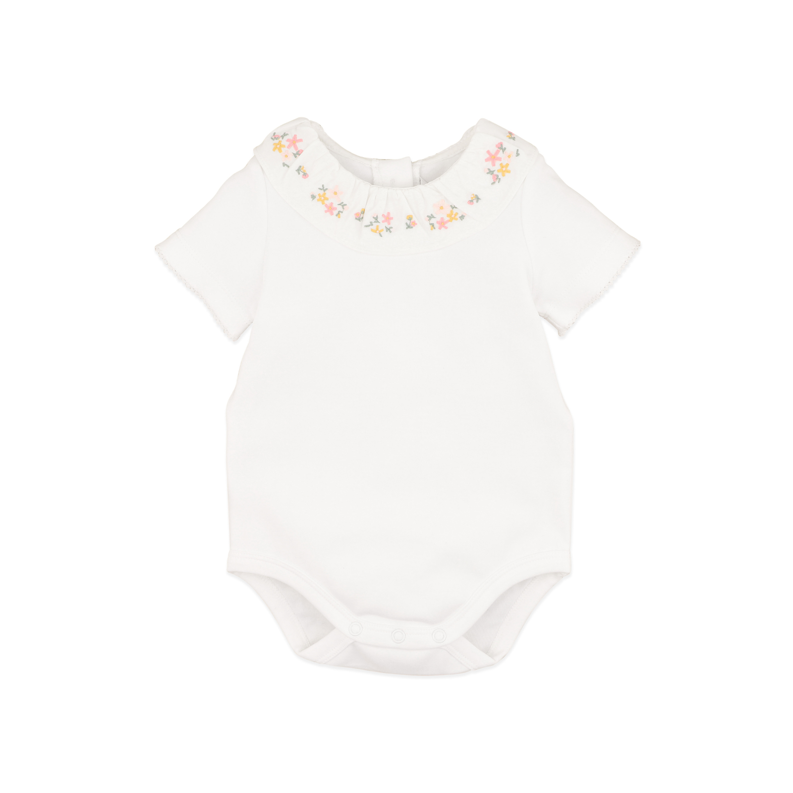 Bebe Willa Organic Emb. Collar Bodysuit - Cloud