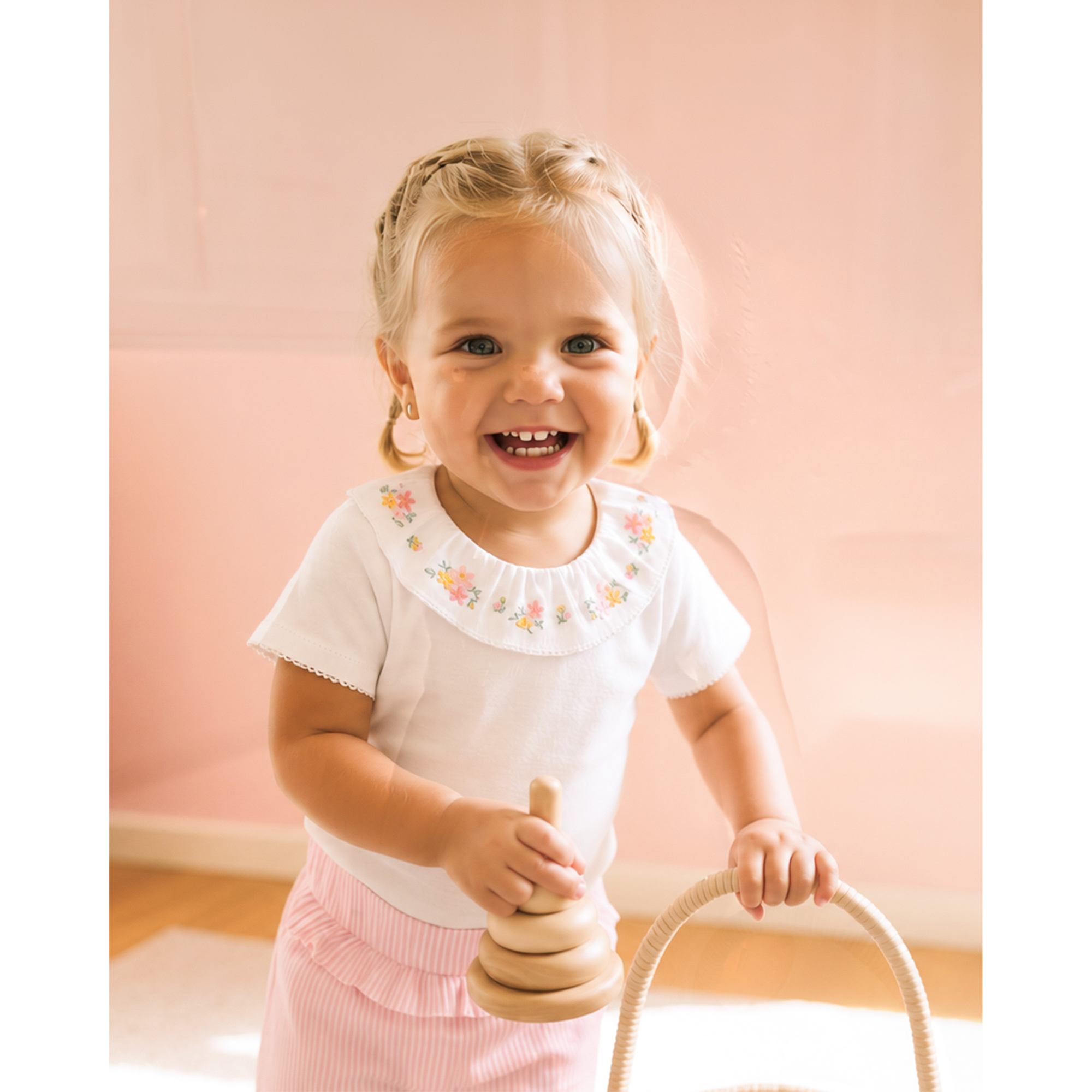 Bebe Willa Organic Emb. Collar Bodysuit - Cloud