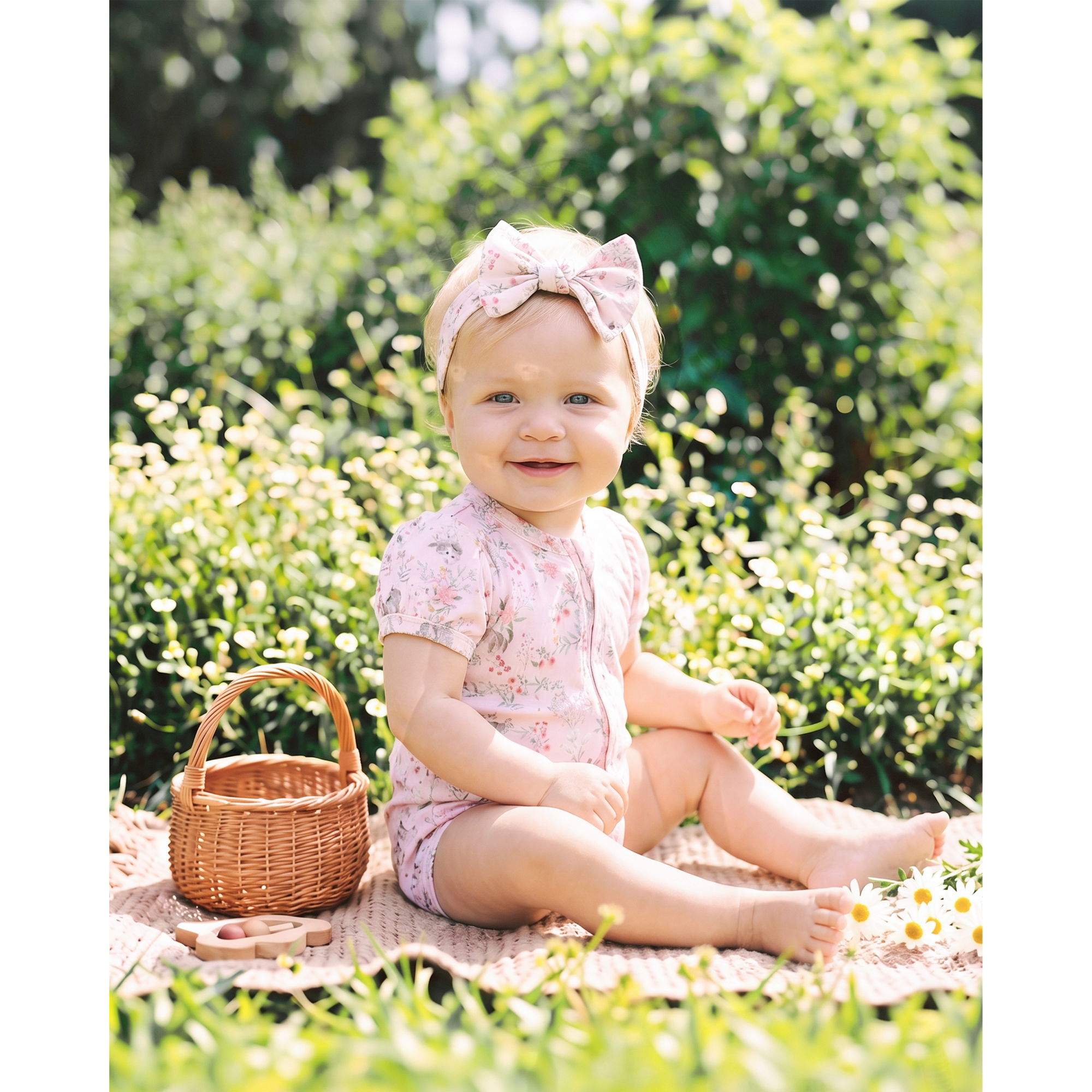 Bebe Willa Organic Ss ZIP Romper - Willa Print