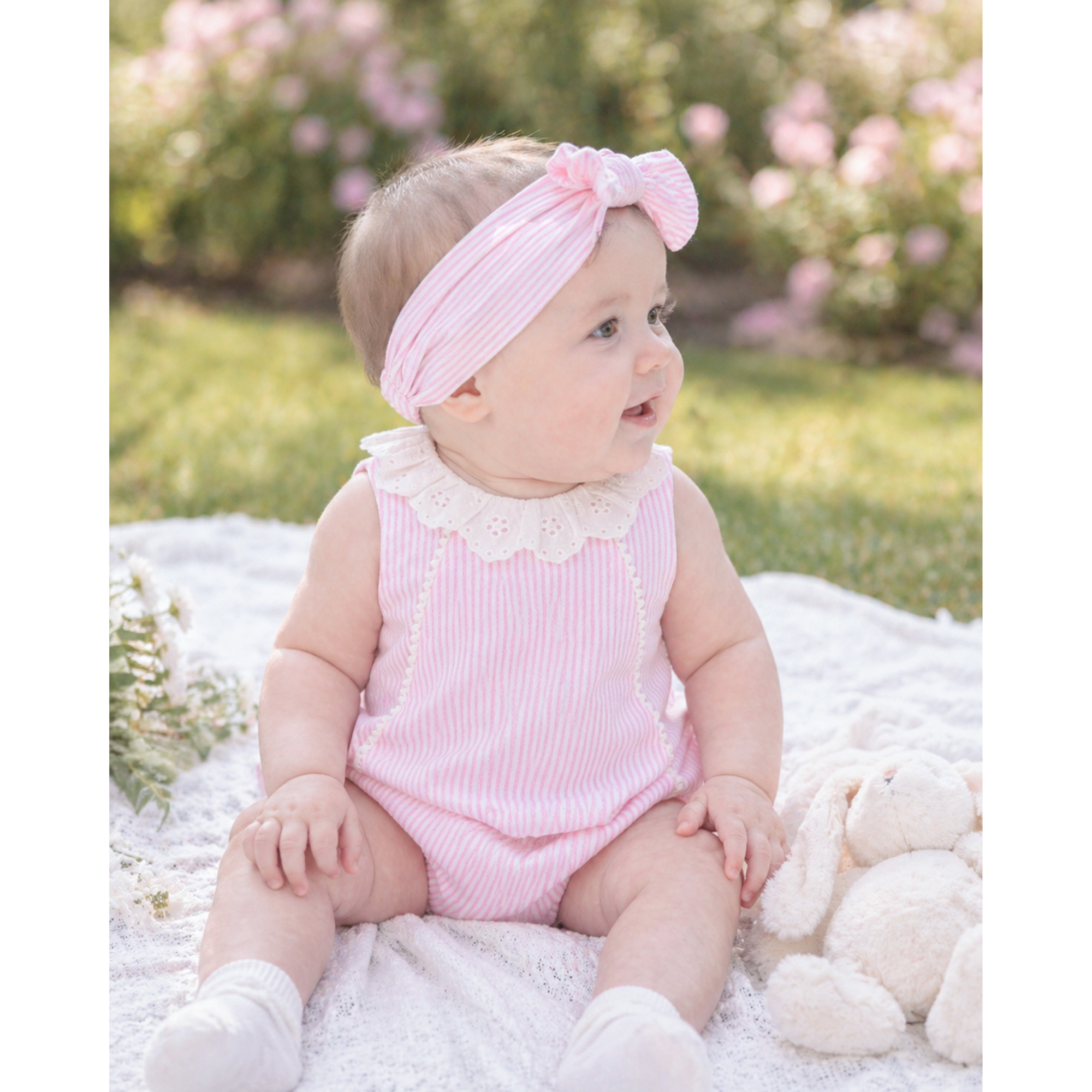 Bebe Willa Stripe Lace Collar Bodysuit - Musk Pink Stripe