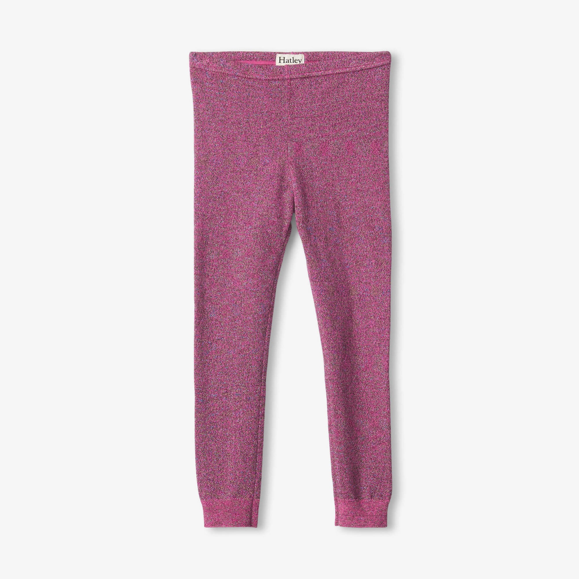 Hatley Girls Pink Glitter Knit Leggings - Sangria Sunset