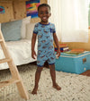 Hatley Broken Dino Stamp Bamboo Short Pajama Set - Blue Heaven