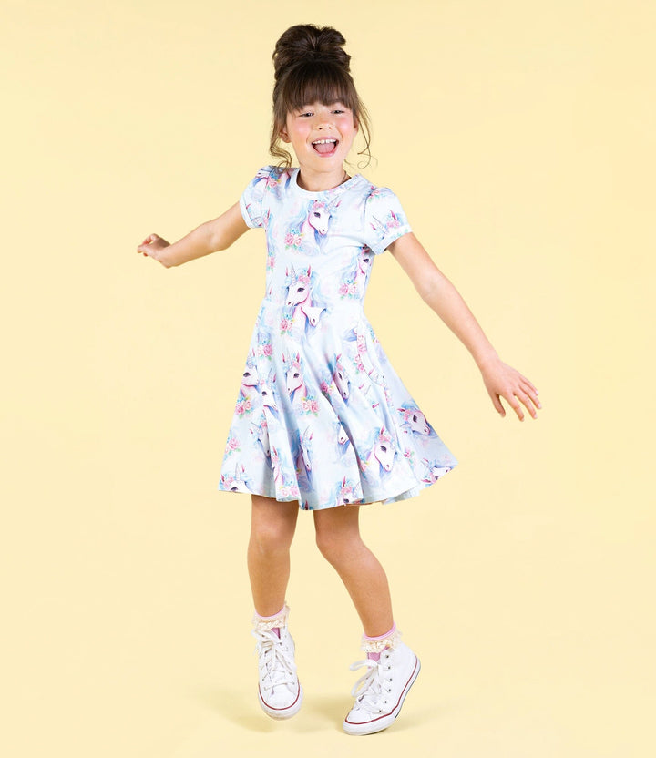 Rock Your Baby Blue Unicorn Waisted Dress - Blue