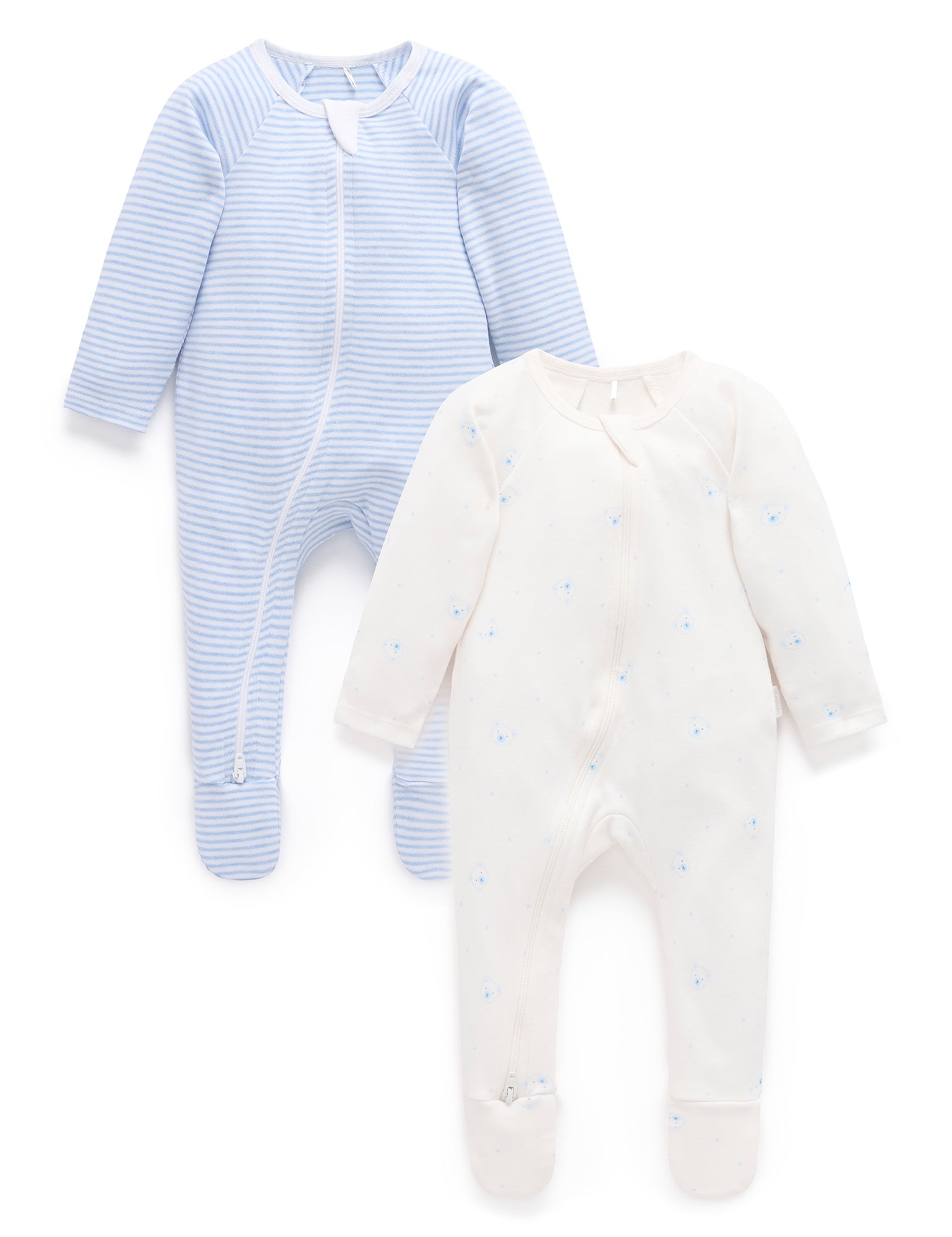 Purebaby 2 Pack Zip Growsuit - Pale Blue Bear