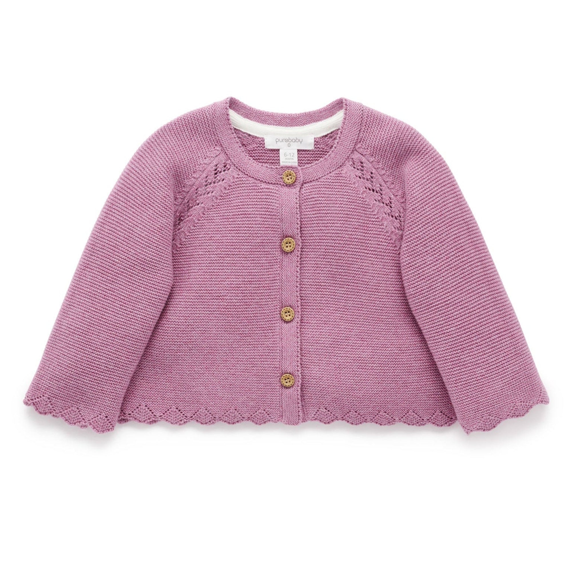 Purebaby Scalloped Cardigan - Lavender Melange