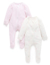 Purebaby 2 Pack Zip Growsuit - Pale Pink Bear