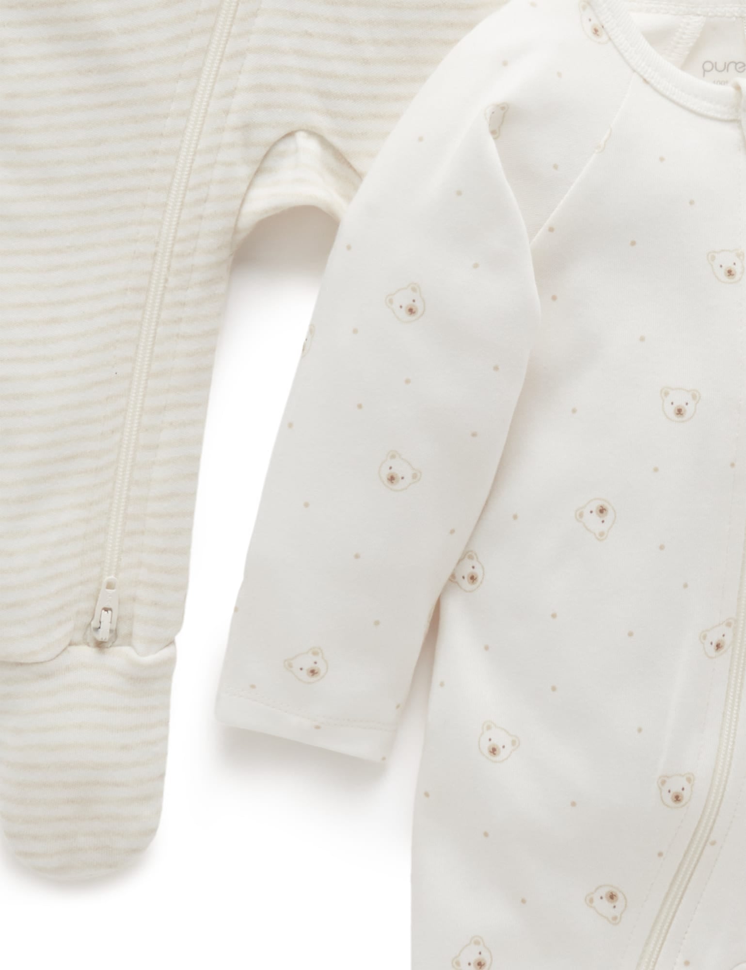 Purebaby 2 Pack Zip Growsuit - Vanilla Bear