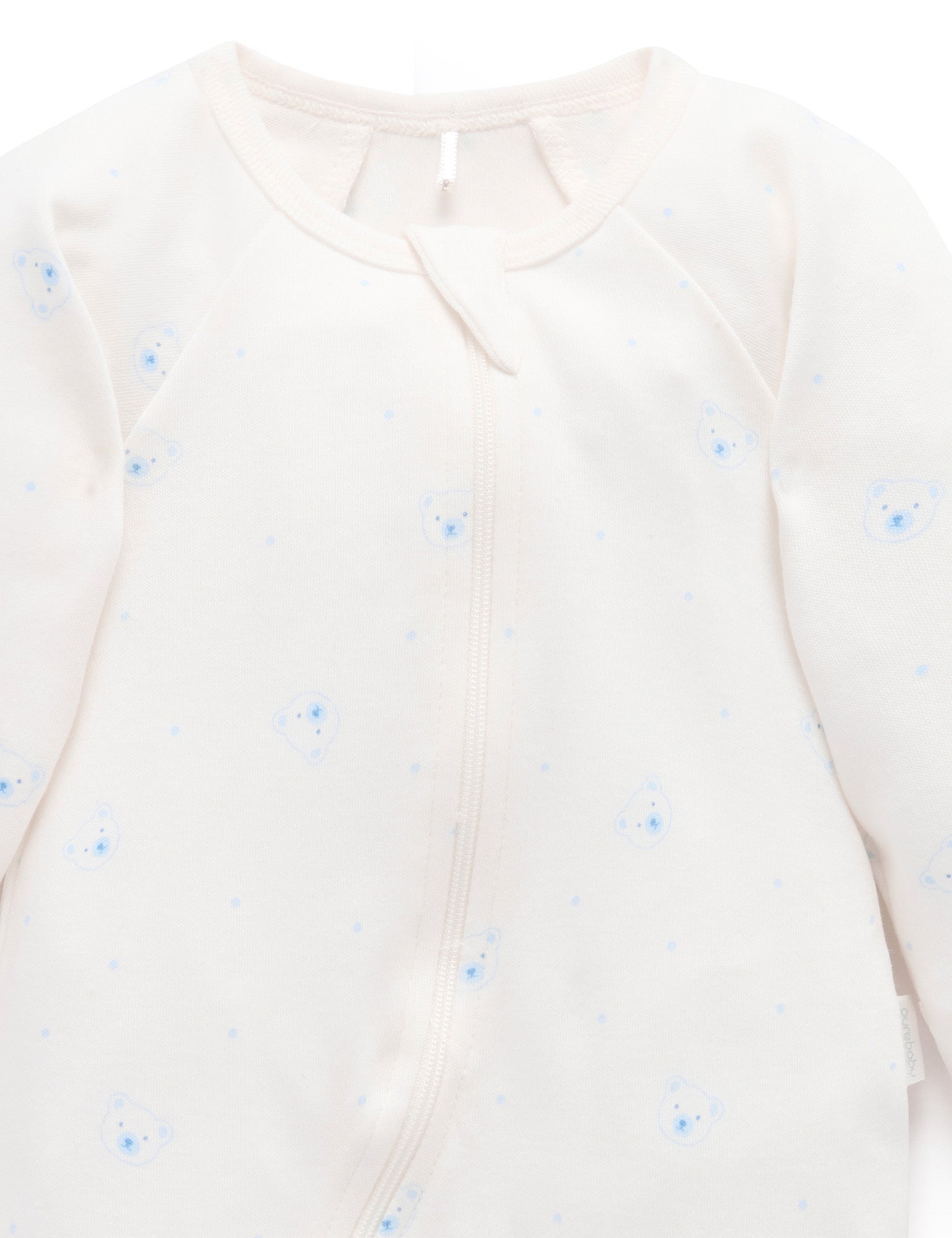 Purebaby Pale Blue Bear Pack Zip Growsuit &amp; Hat Set