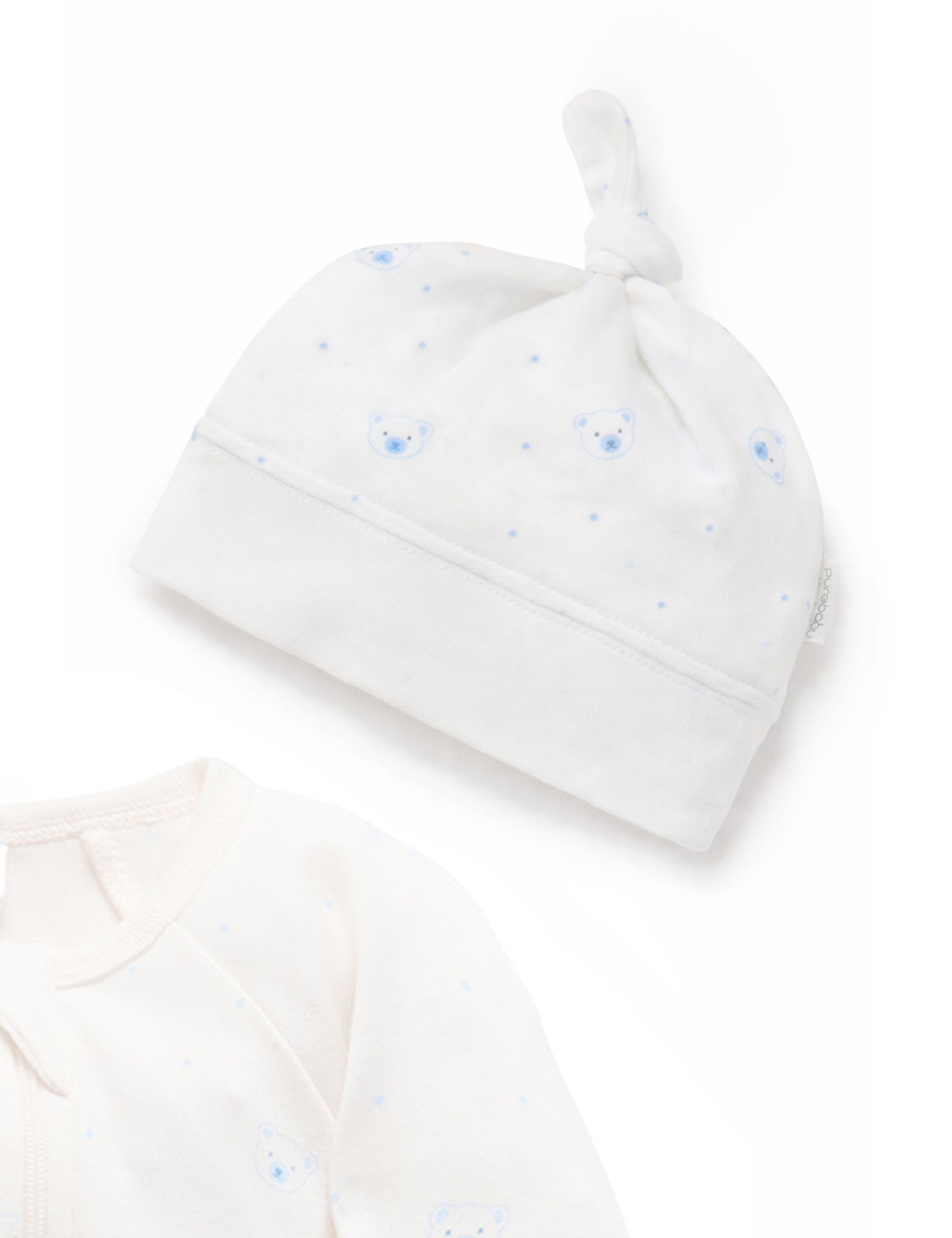 Purebaby Pale Blue Bear Pack Zip Growsuit &amp; Hat Set