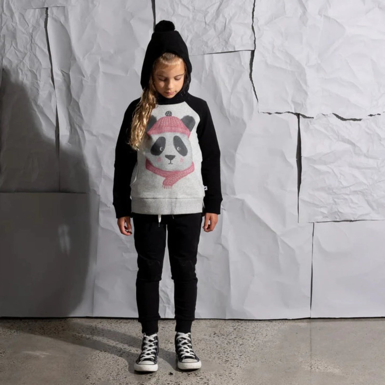 Minti Heart Patch Furry Trackies - Black