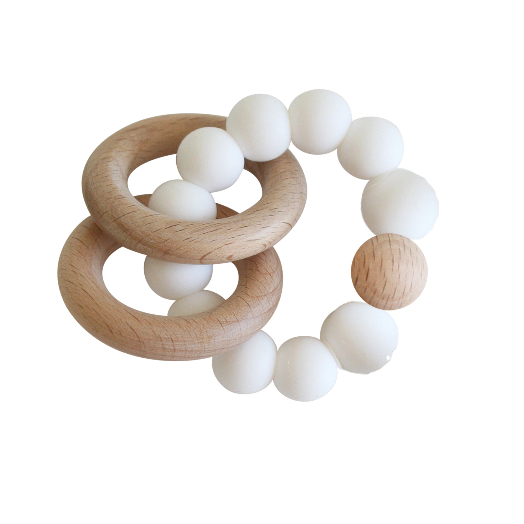 Alimrose Beechwood &amp; Silicone Teether Ring Set - Milk